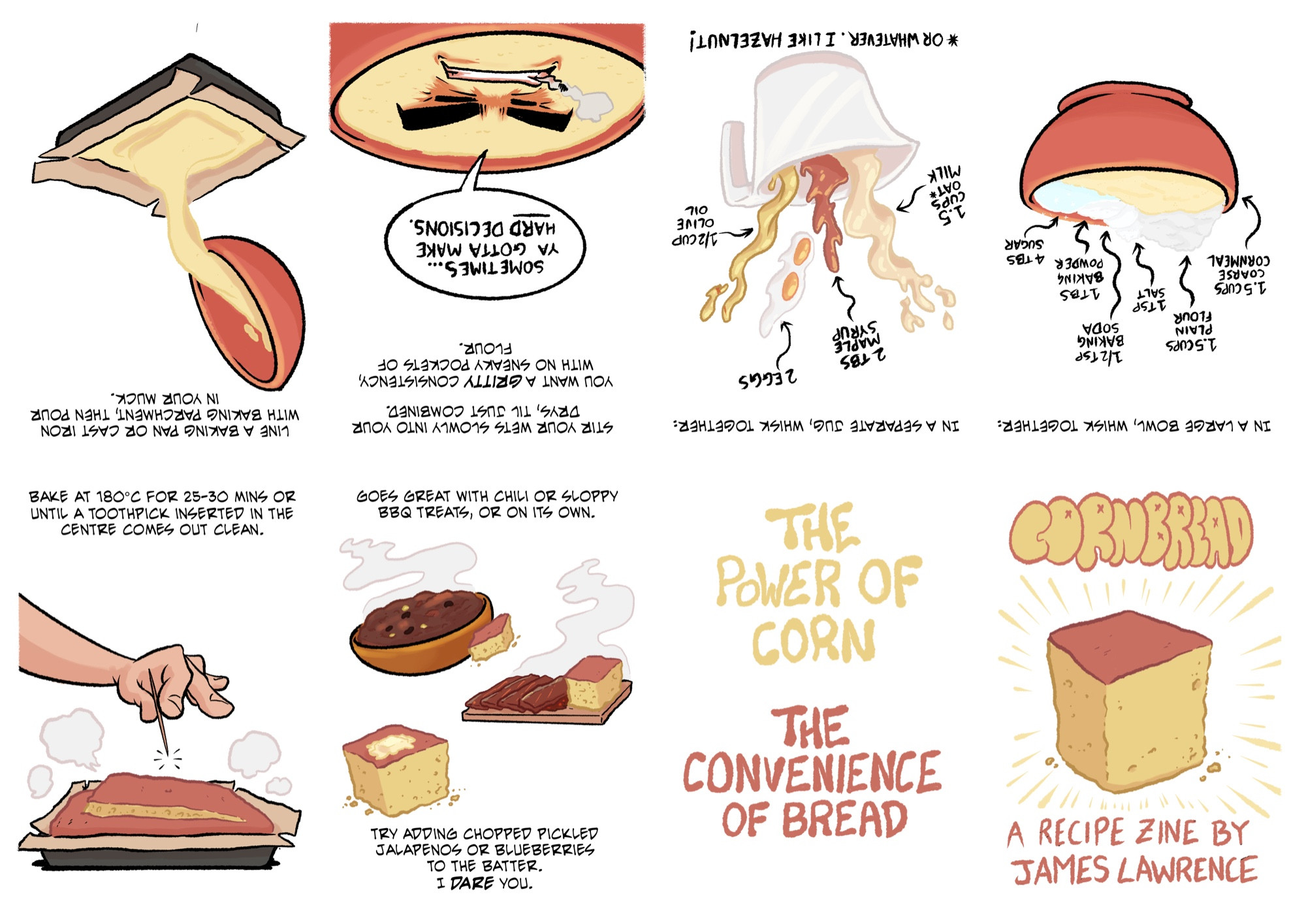 An 8-page zine describing a recipe for cornbread