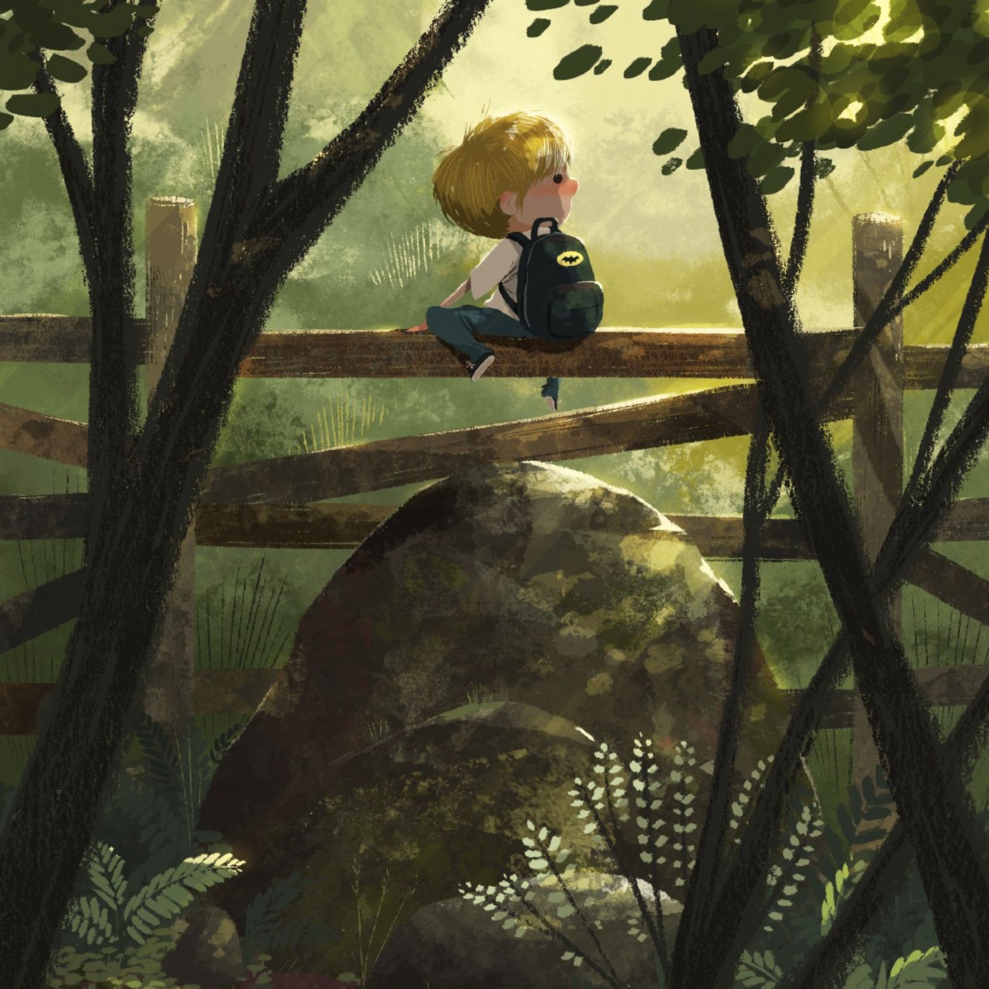 Personal art of a boy climbing over a fence