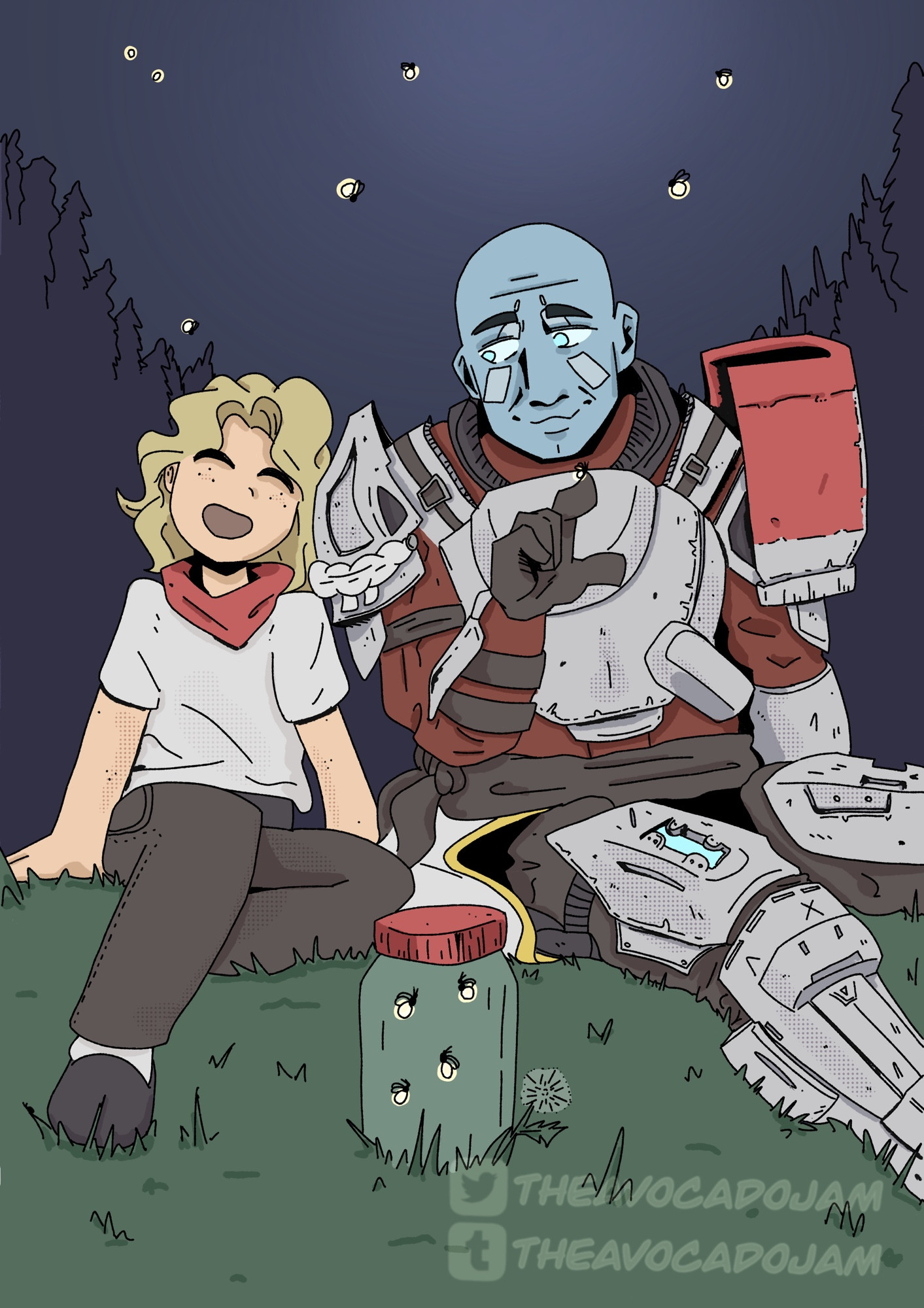 Fan art of Zavala and young Amanda Holliday from the video game Destiny 2.