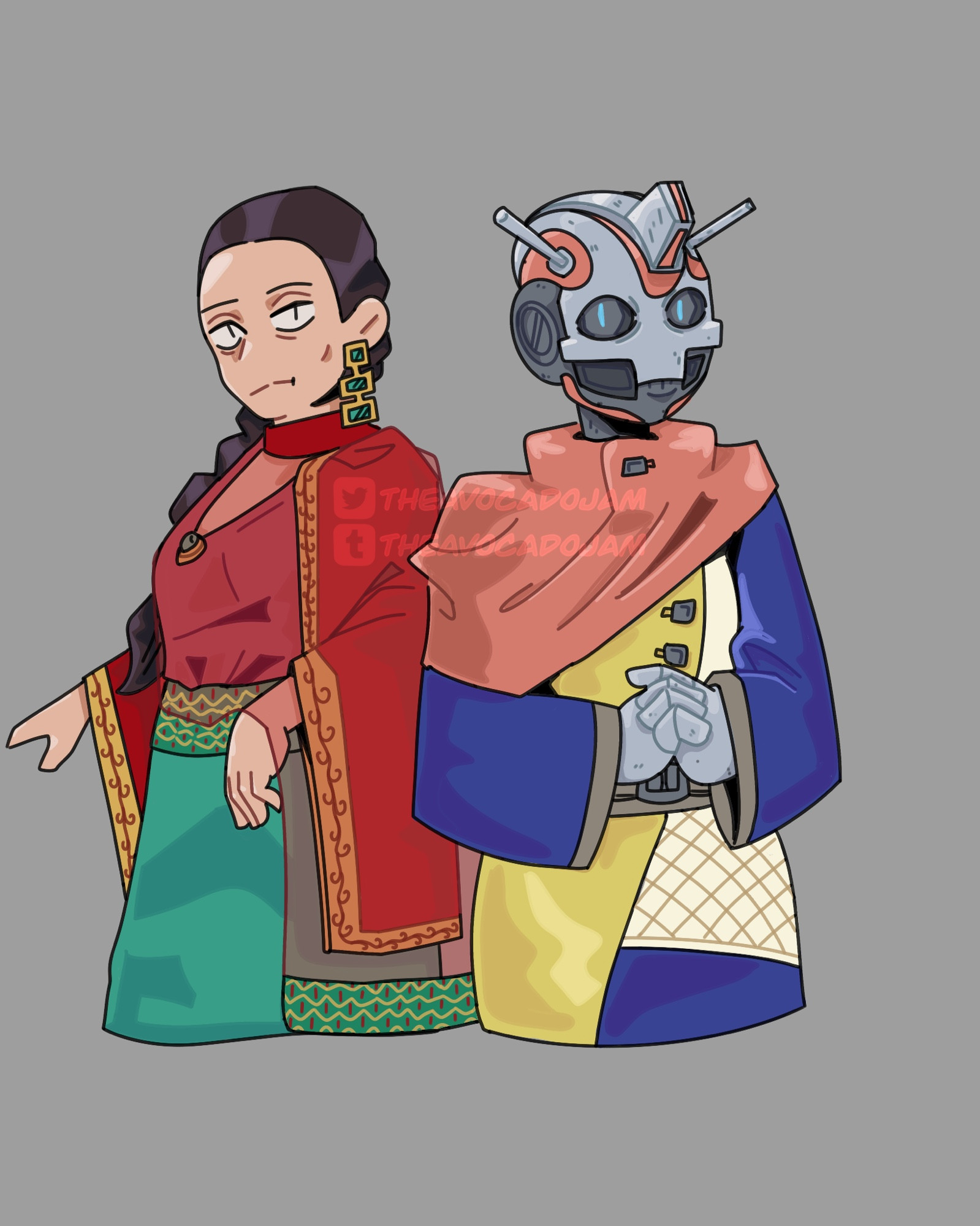 Fan art of Chrisjen Avasarala from the tv show The Expanse and Lakshmi-2 from the video game Destiny 2.