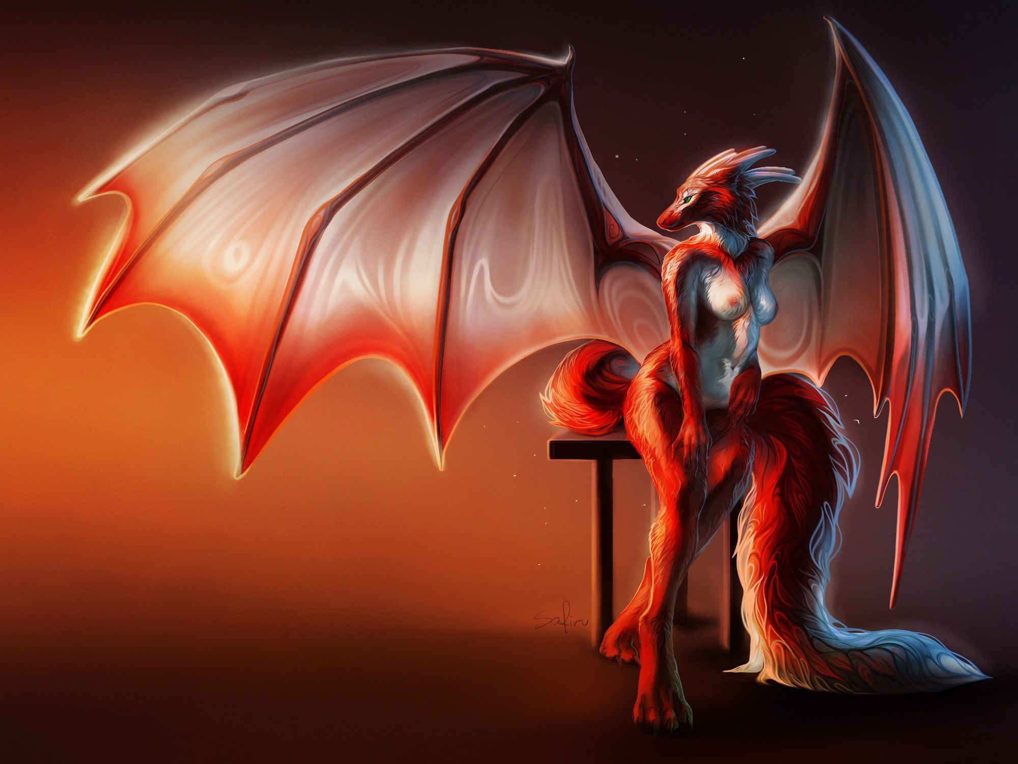 Furry, red, dragon, horns, furry tail