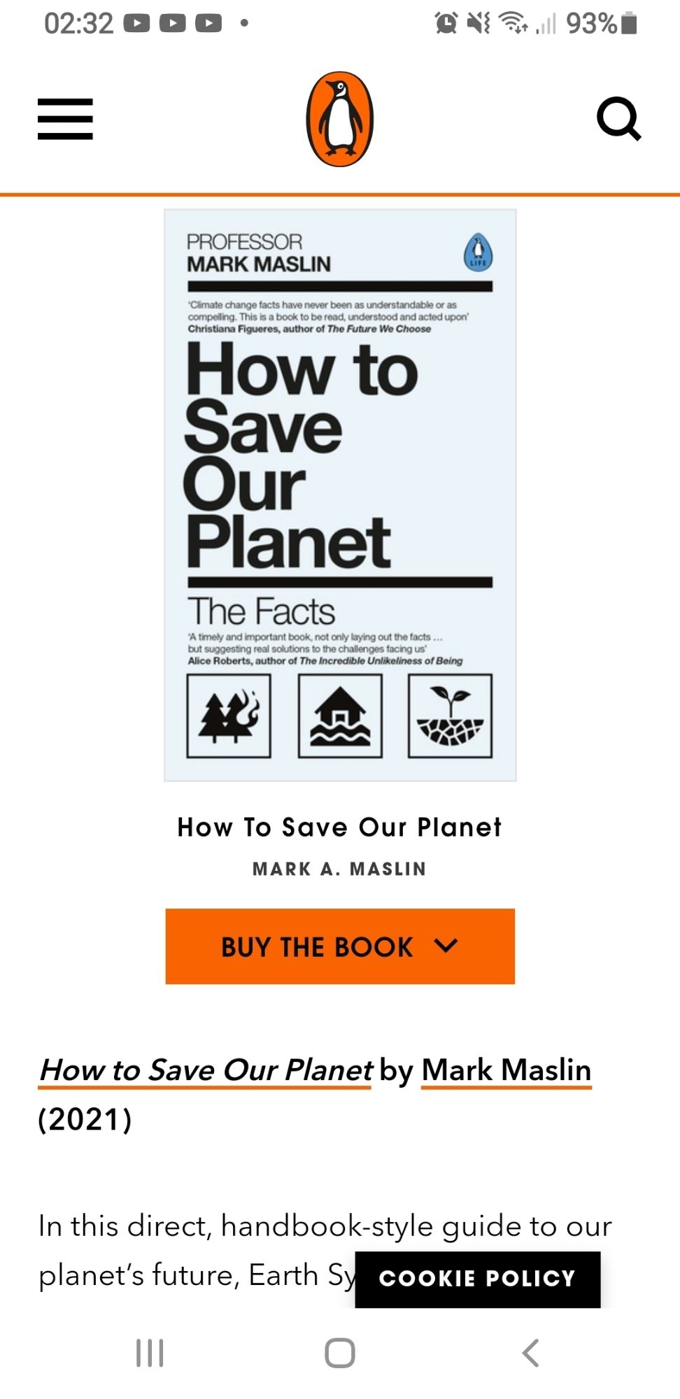 Pic of the front cover of Prof Mark Maslin's book 'How to save our planet'
I'm a little biased as he taught my daughter at UCL