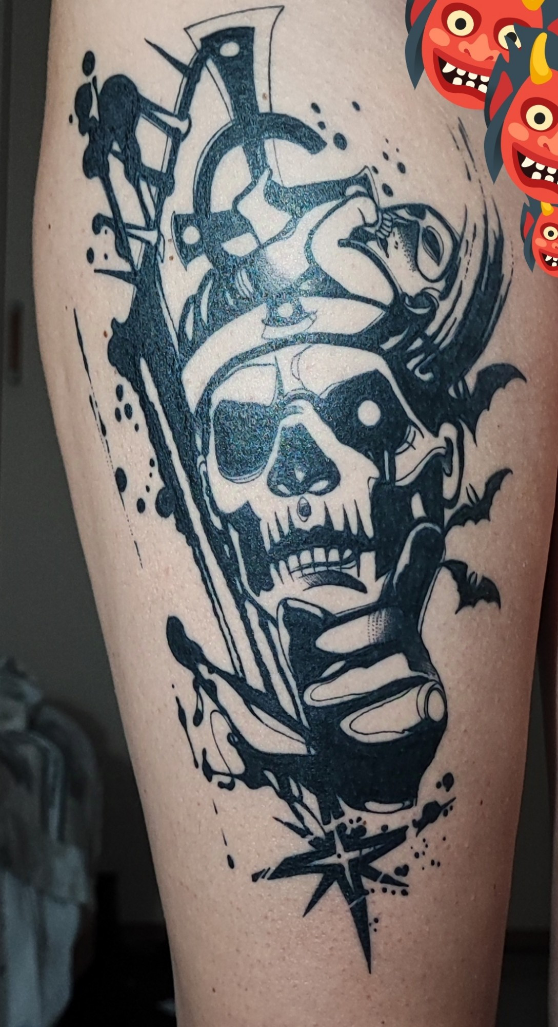 Papa Emeritus II tattoo on right leg