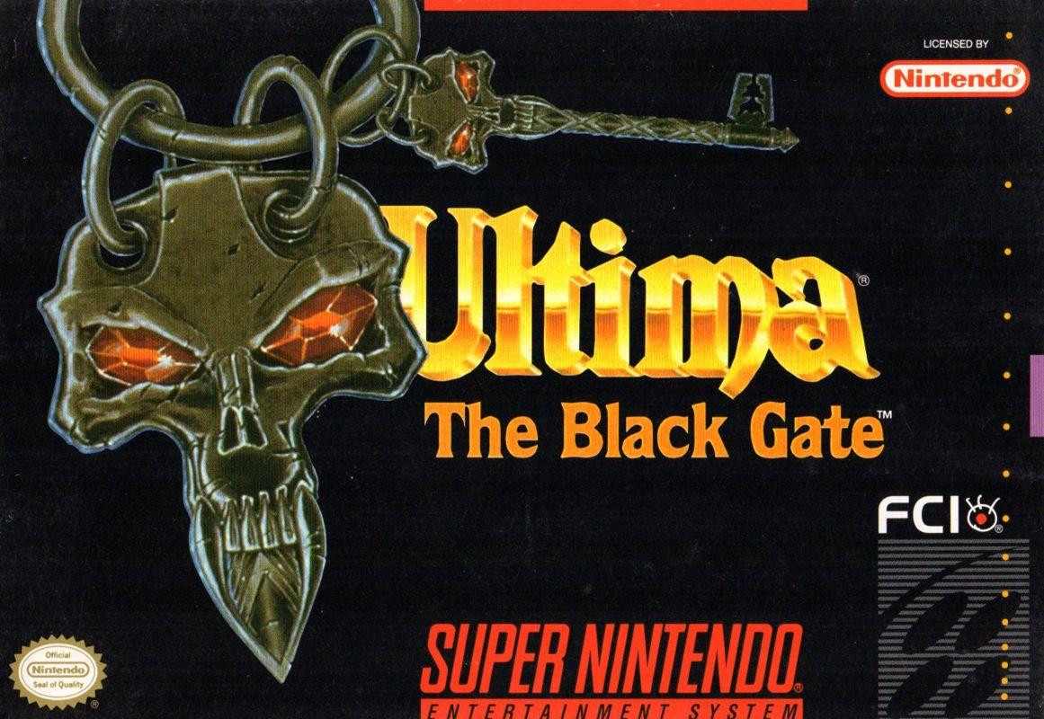 Ultima The Black Gate SNES cover with a keychain with a skull and a skull key