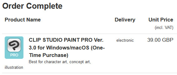 Clip Studio Pro purchase proof of purchase (Safe for web)