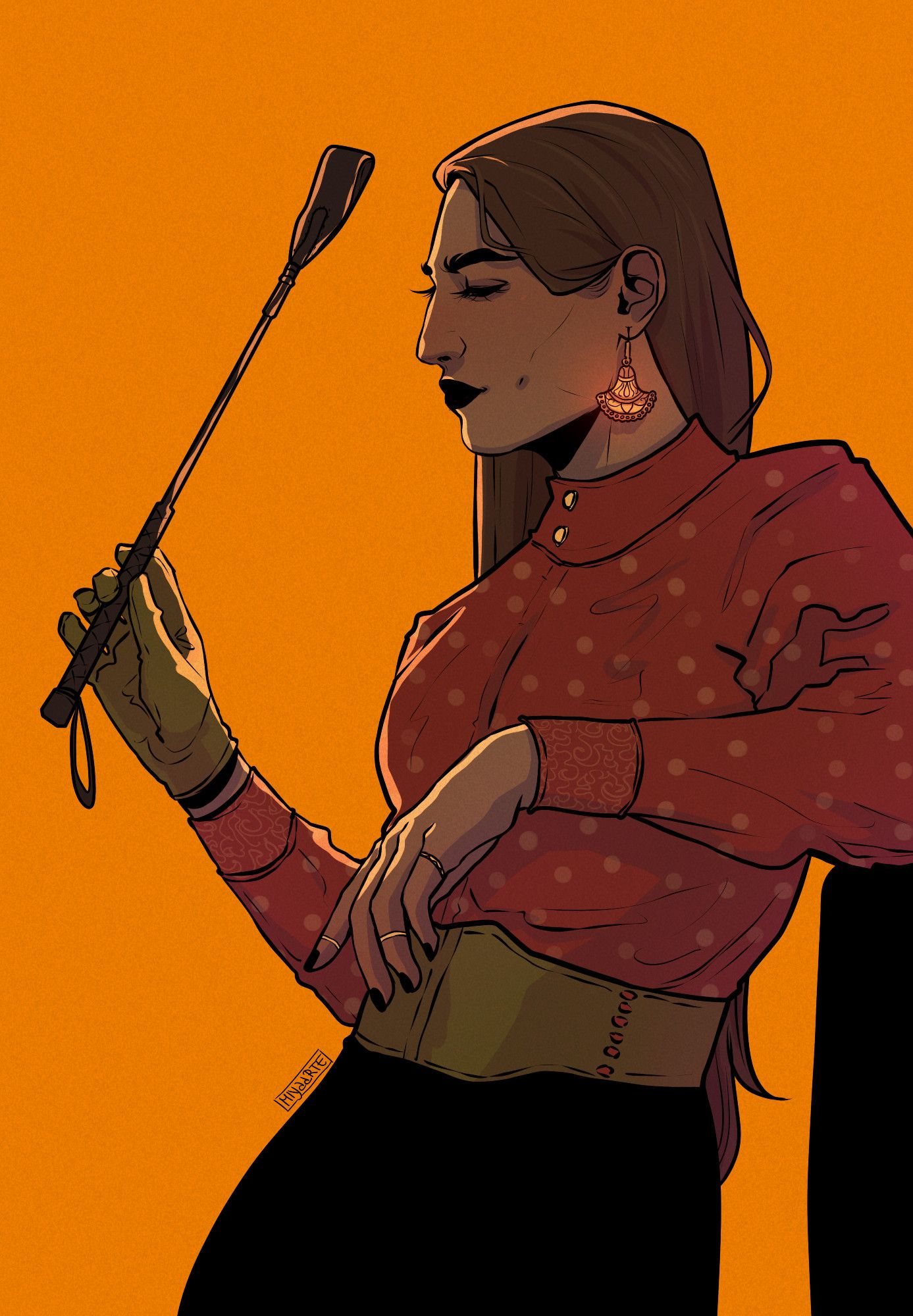 Talia al Ghul holding a riding crop