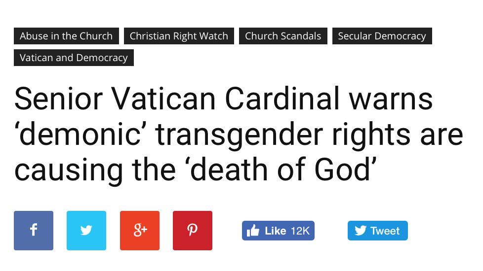 Senior Vatican Cardinal warns “demonic” transgender rights are causing the “death of God”