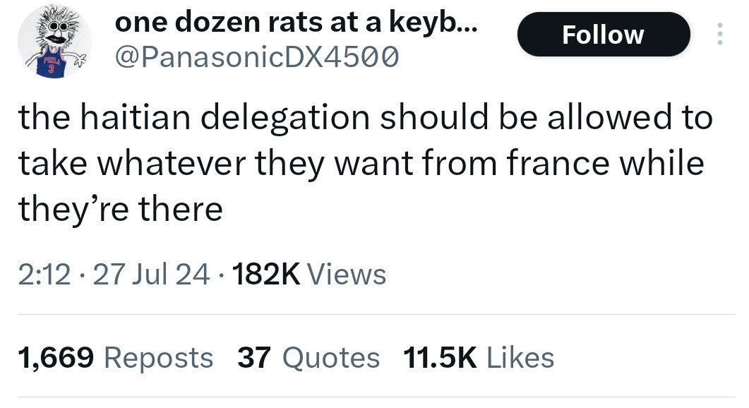 the haitian delegation should be allowed to take whatever they want from france while they’re there