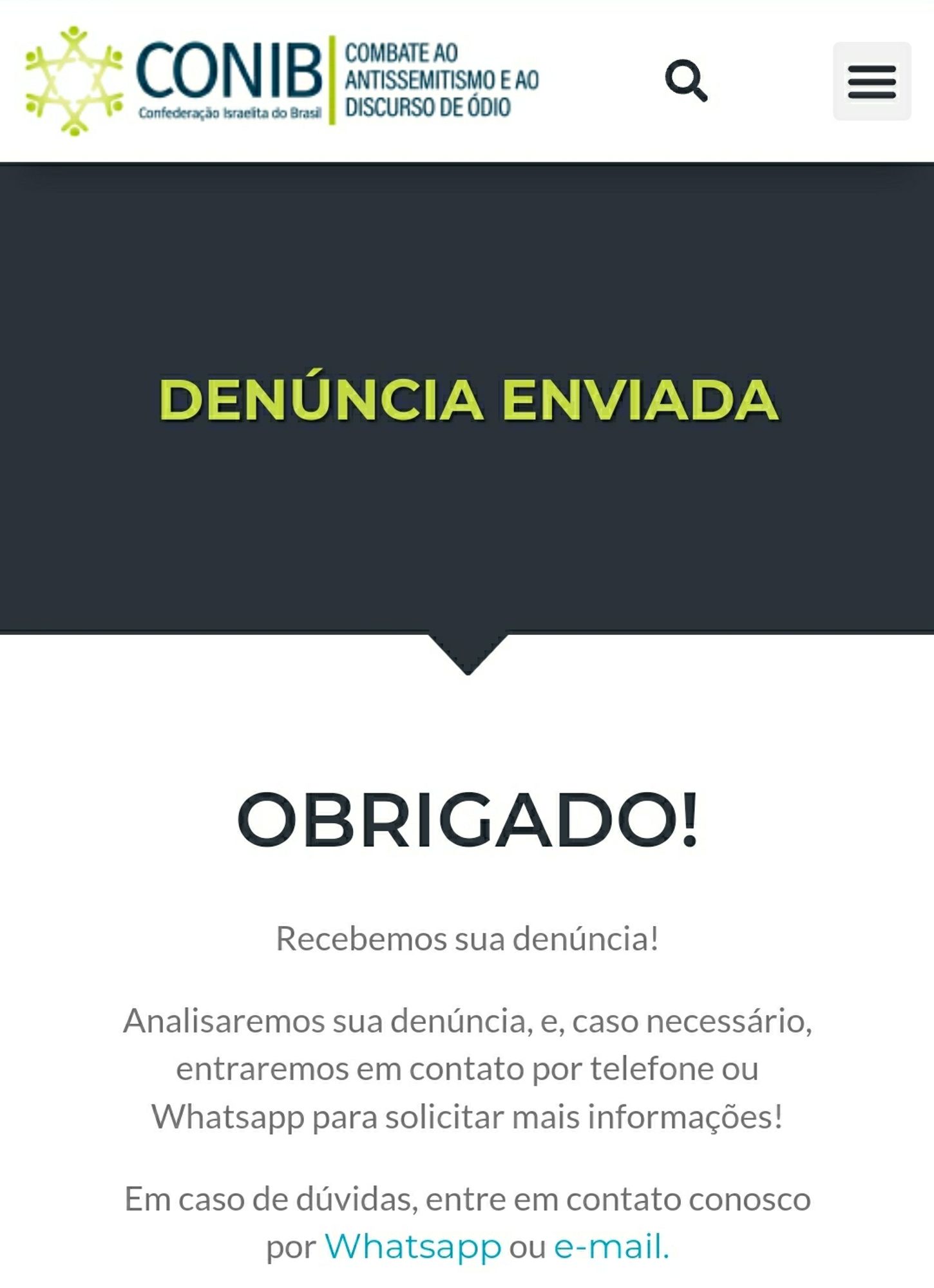 Print da denúncia feita no site da Conib.