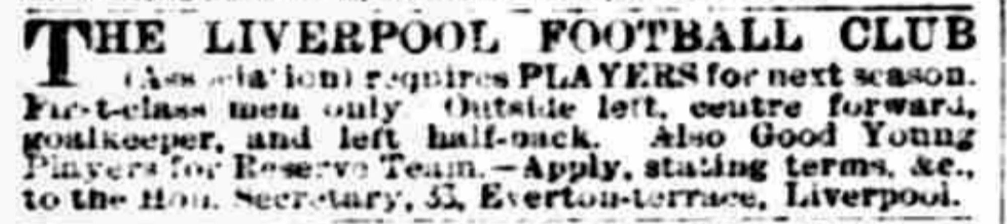 Players wanted by LFC. The Athletic News, Monday 13 June 1892 via the British Newspaper Archive. ChetLFC