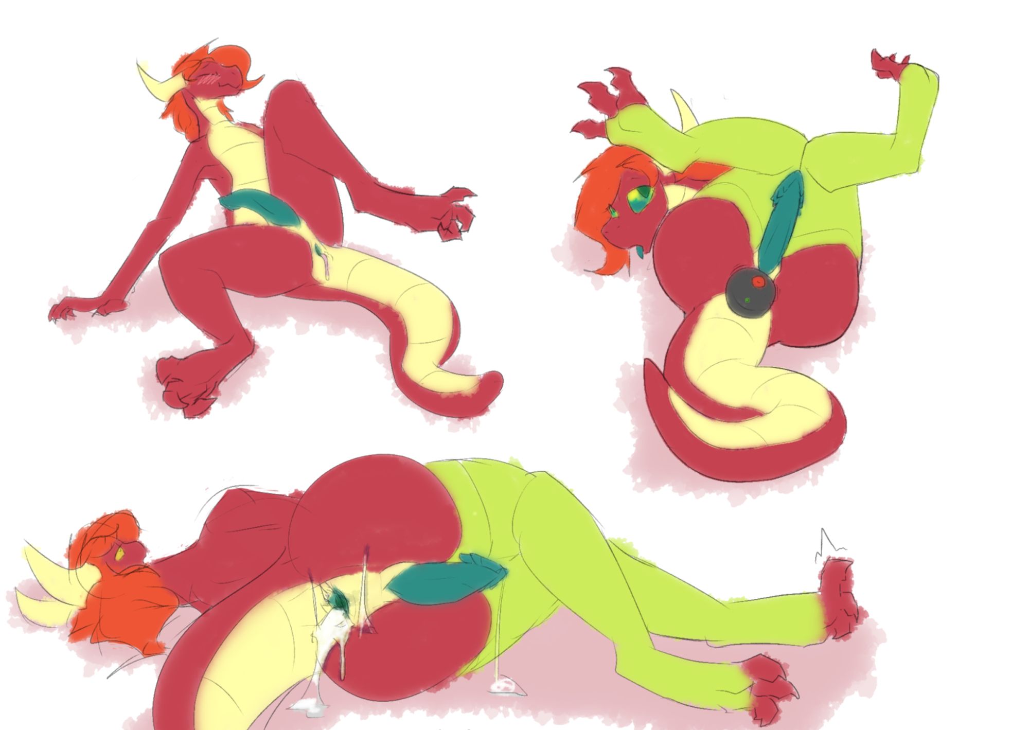 sketches of litledragon presenting their rear