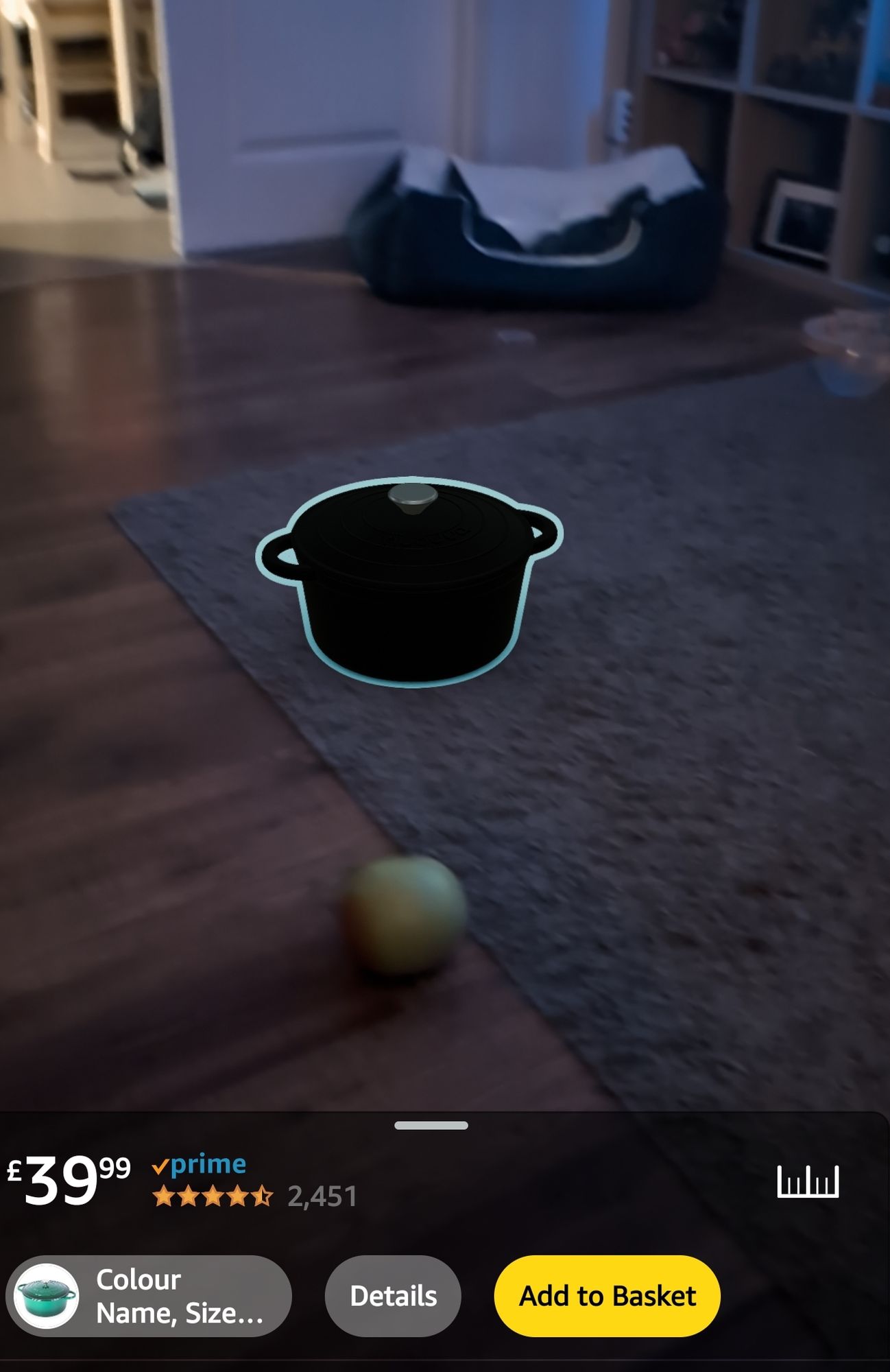 An AR representation of what the pot would look like on my living room floor