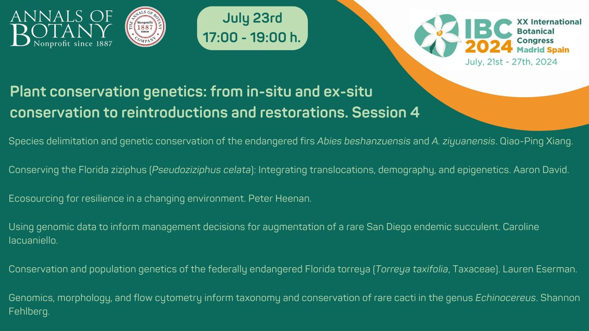 Plant conservation genetics: from in-situ & ex-situ conservation to reintroductions & restorations. Session 4