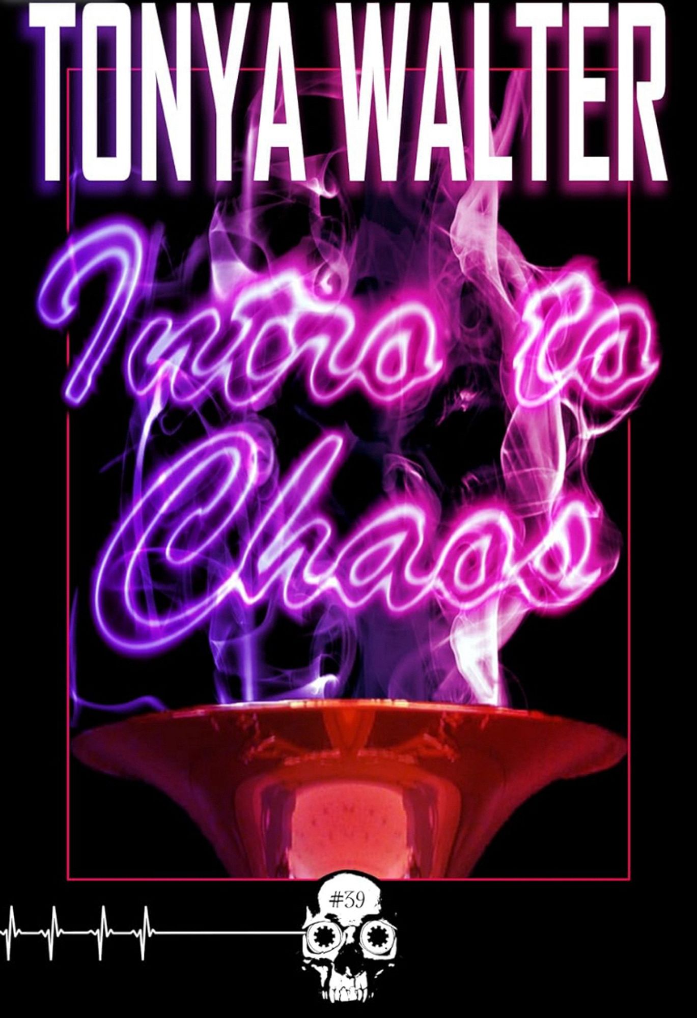 Intro to Chaos, title in smoky purple letters rising from a trumpet on a black background