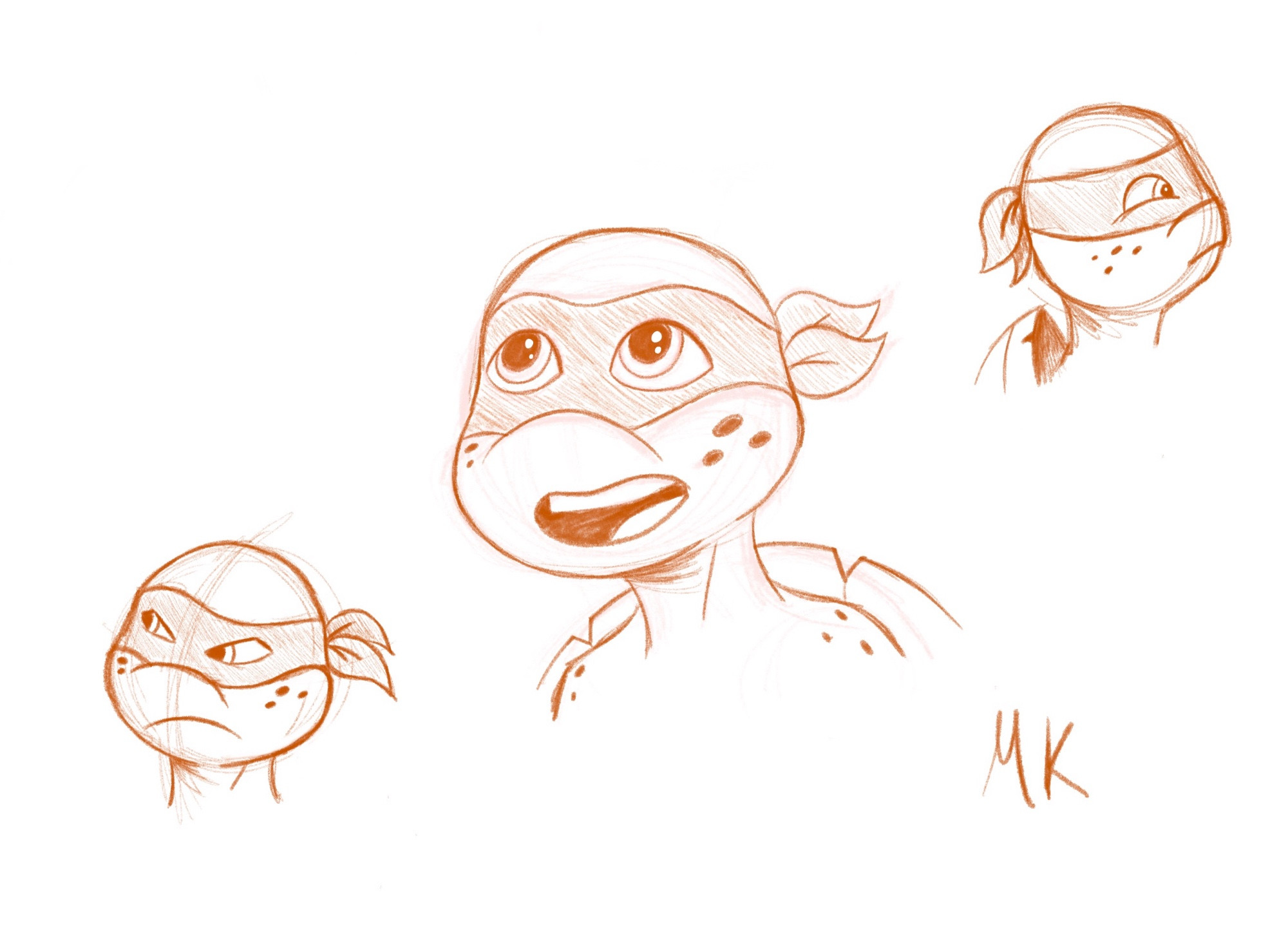 Rough sketches of Michelangelo from TMNT 2012