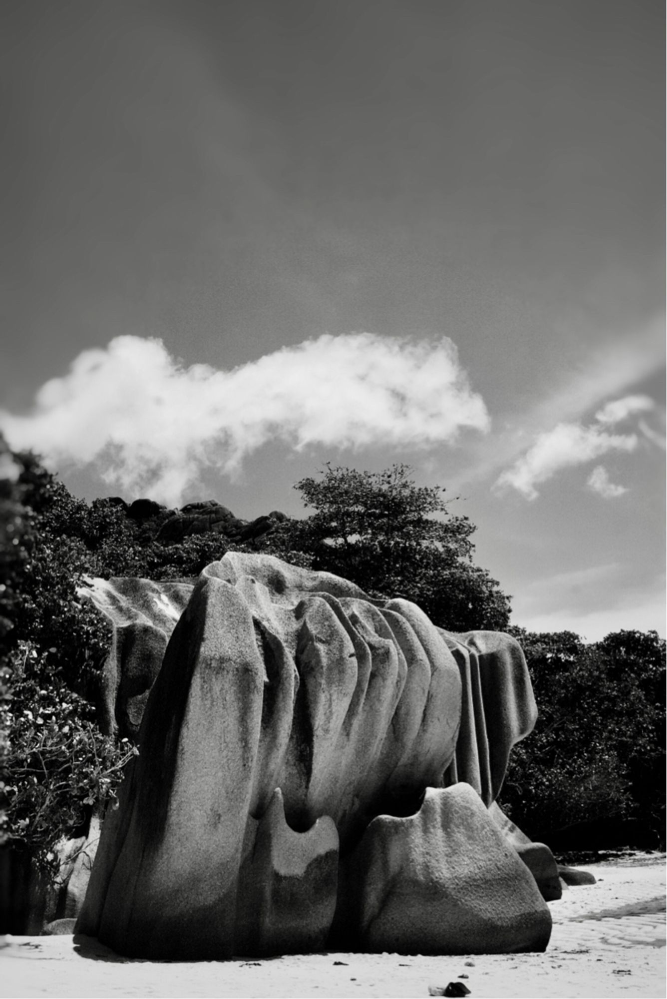 Giant granite boulder on the famous beach "Anse Source d'Argent" in the Seychelles.