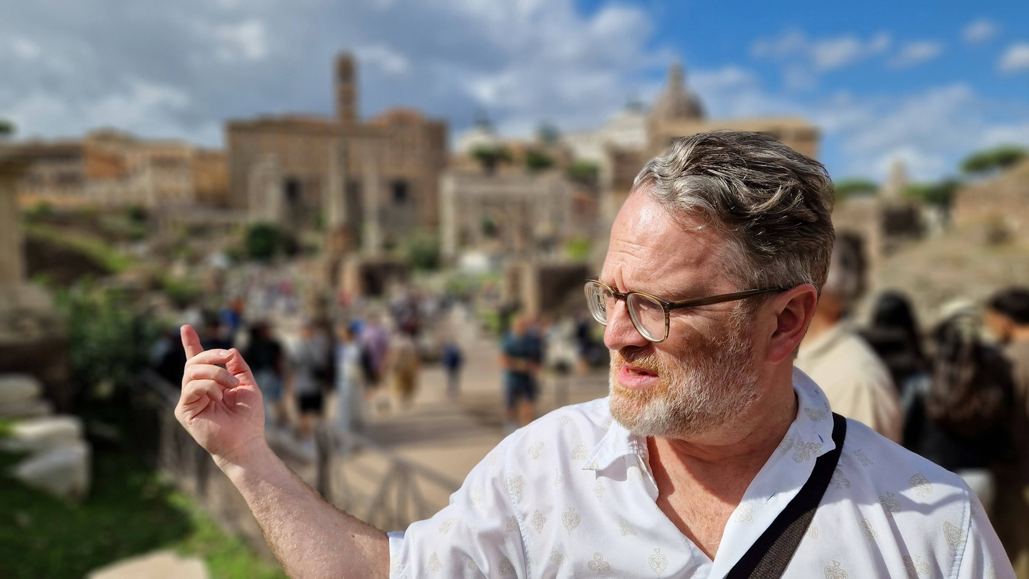 White man age 51 with beard, in the Forum Romanum in Rome