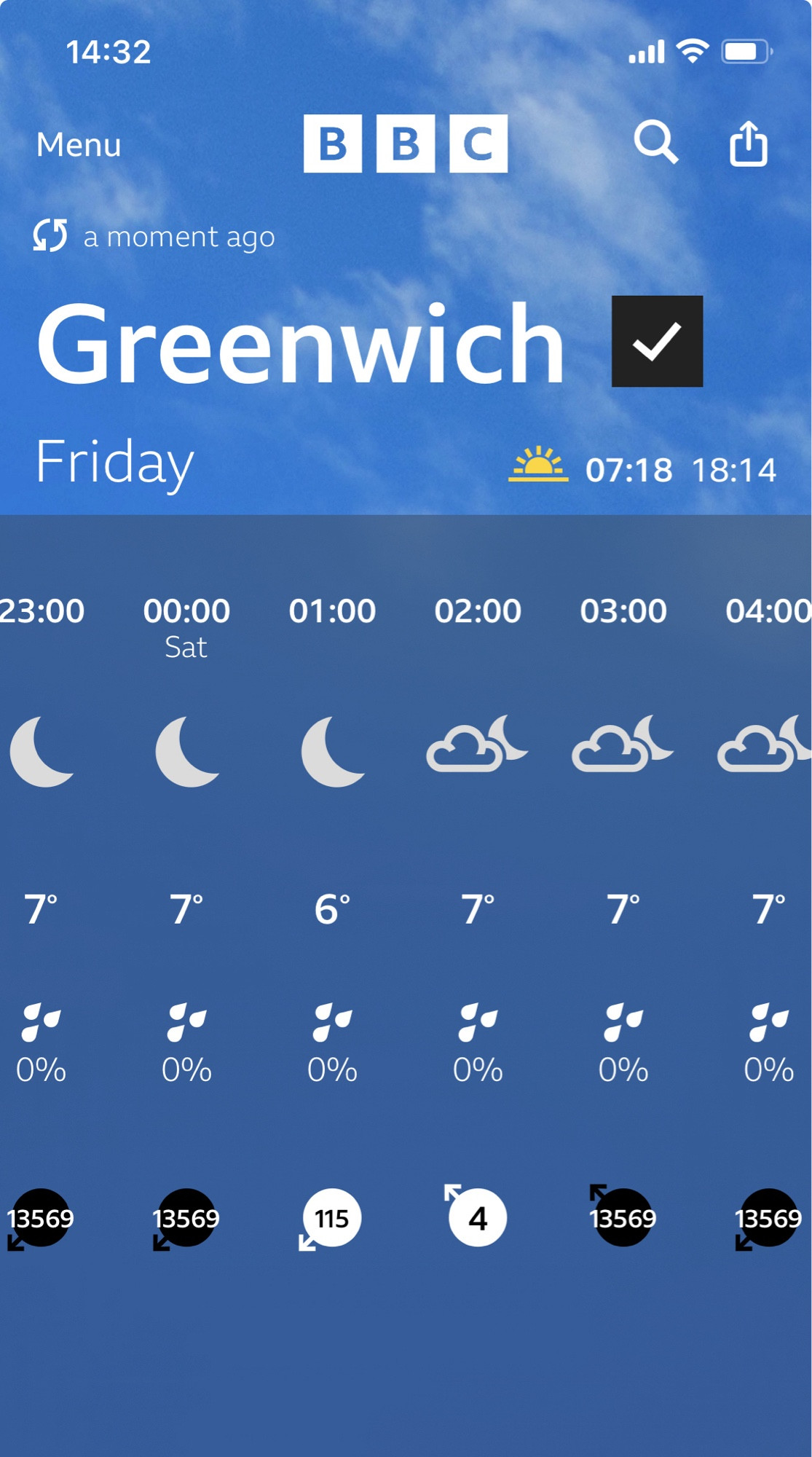 BBC weather app screenshot.