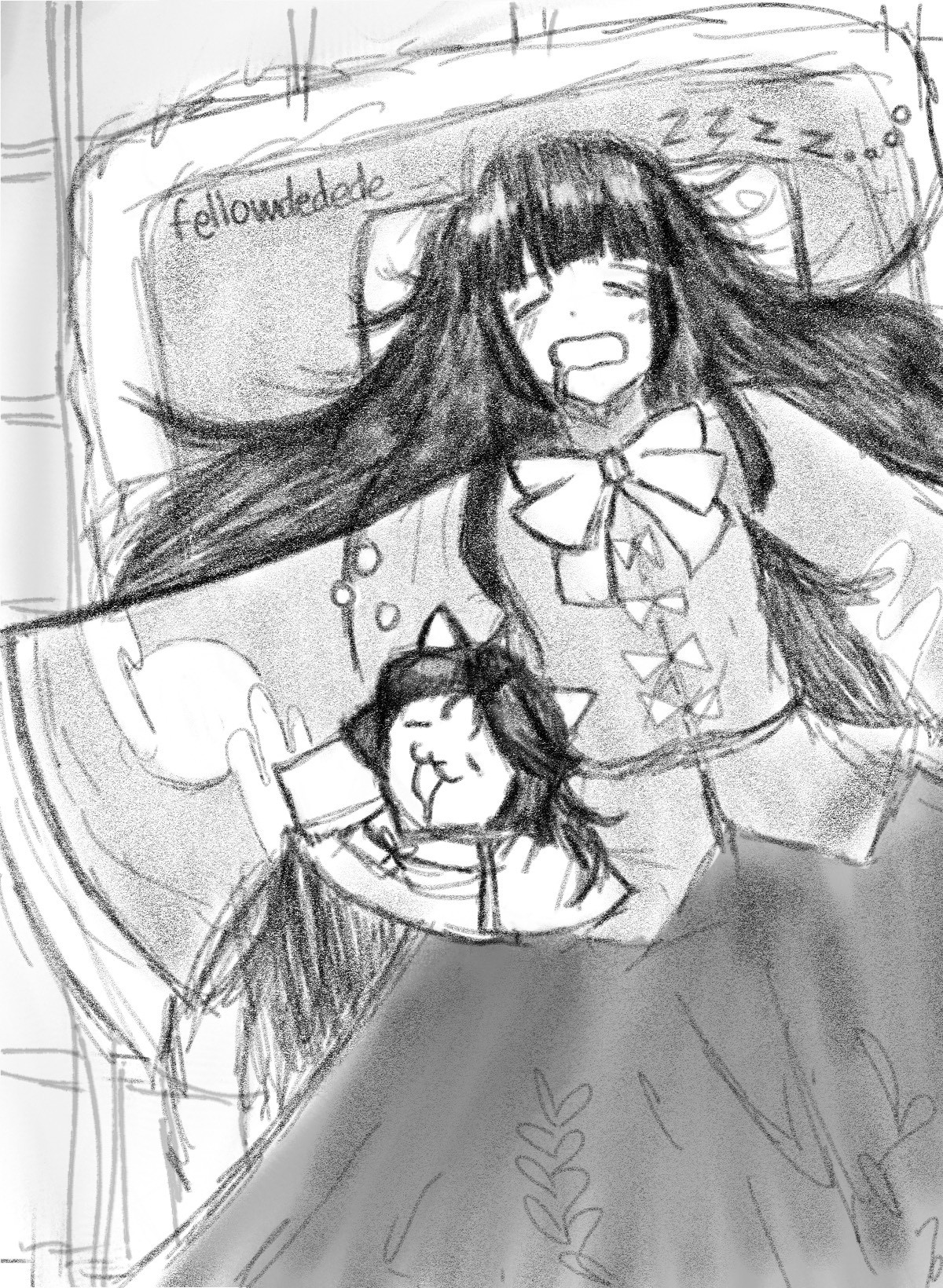 kaguya houraisan from touhou and kaguya from the battle cats snoozing together