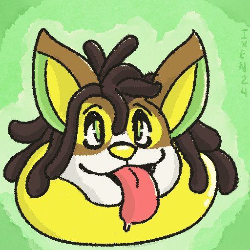 Just a regular everyday lemon lime corgi friend with cute dreads, a long tongue and an appropriately vacant gaze