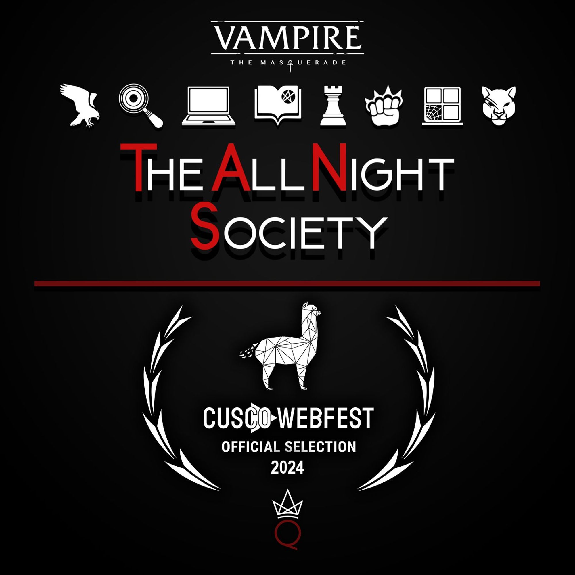 A celebratory image announcing "The All Night Society" as an official selection for Cusco Webfest.