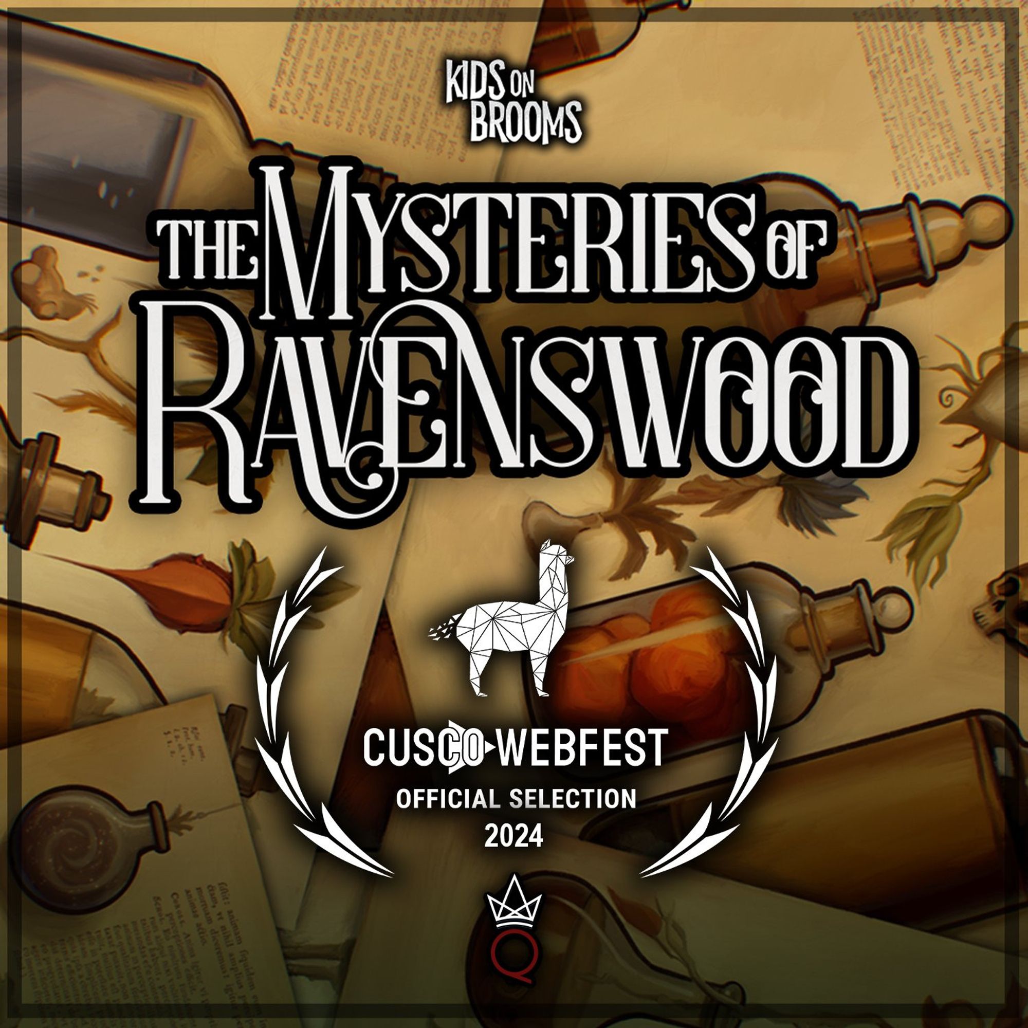 A celebratory image announcing "Mysteries of Ravenswood" as an official selection for Cusco Webfest.