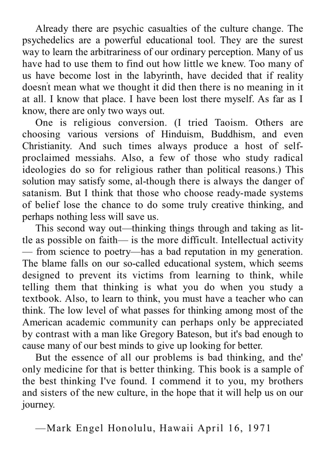 Excerpt from the 1971 introduction to Steps to an Ecology of Mind