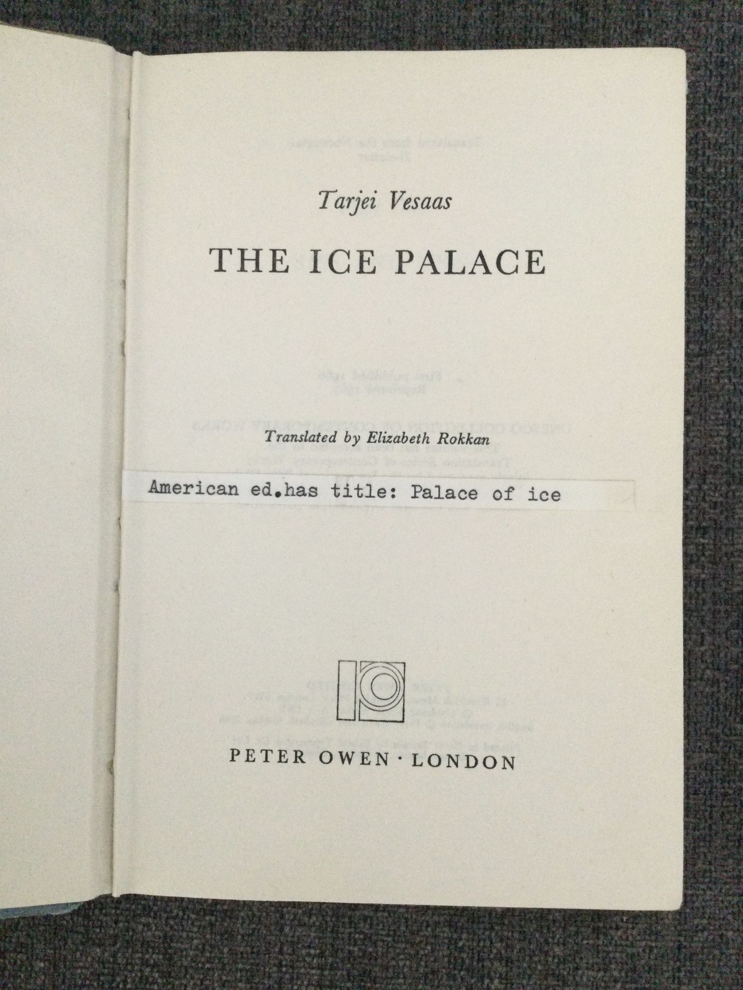 Photo of title page with paste-in