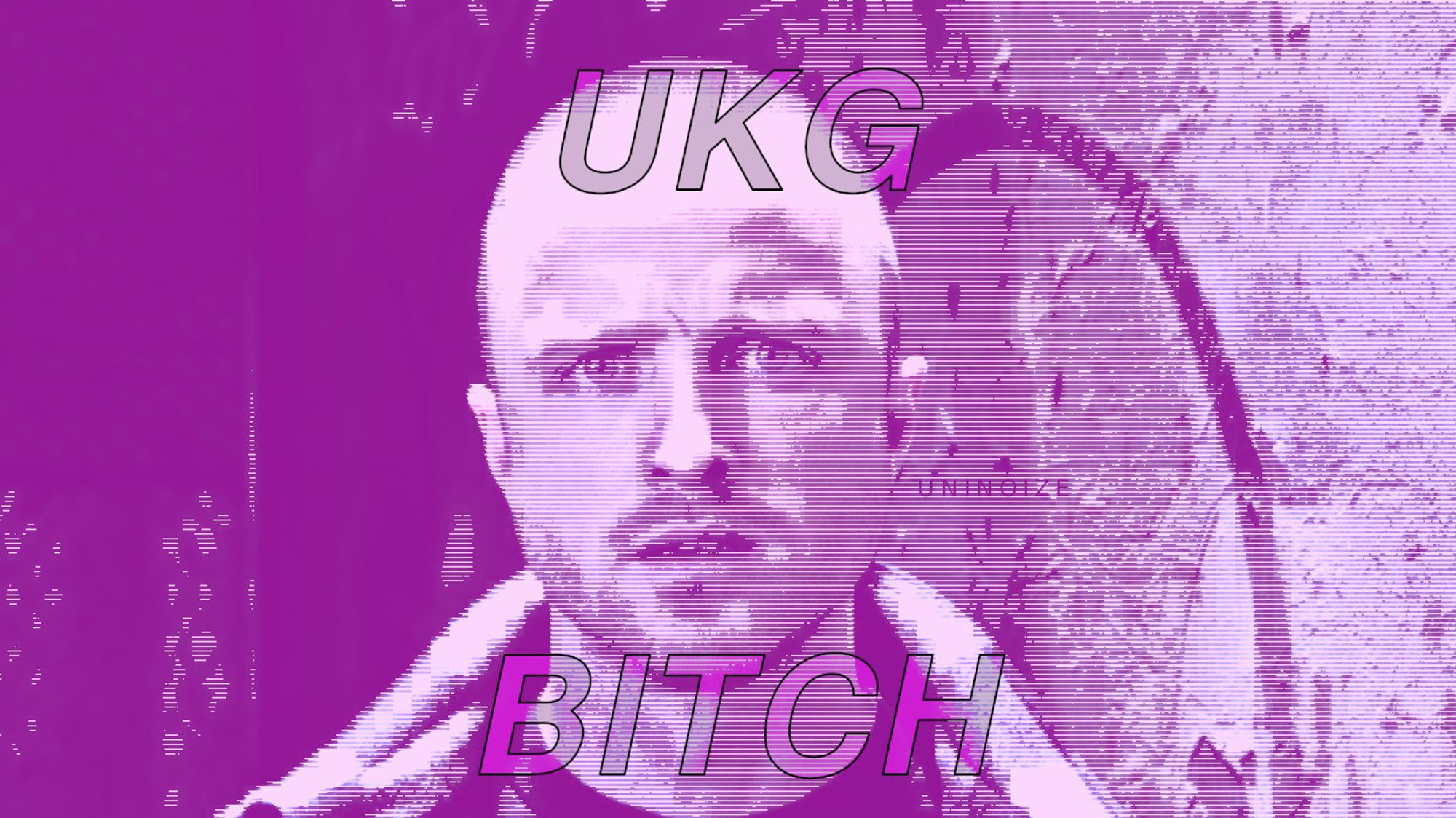 Jesse Pinkman from Breaking Bad headshot in front of a concrete wall looking at the camera with "UKG BITCH" and "UNINOIZE" in text