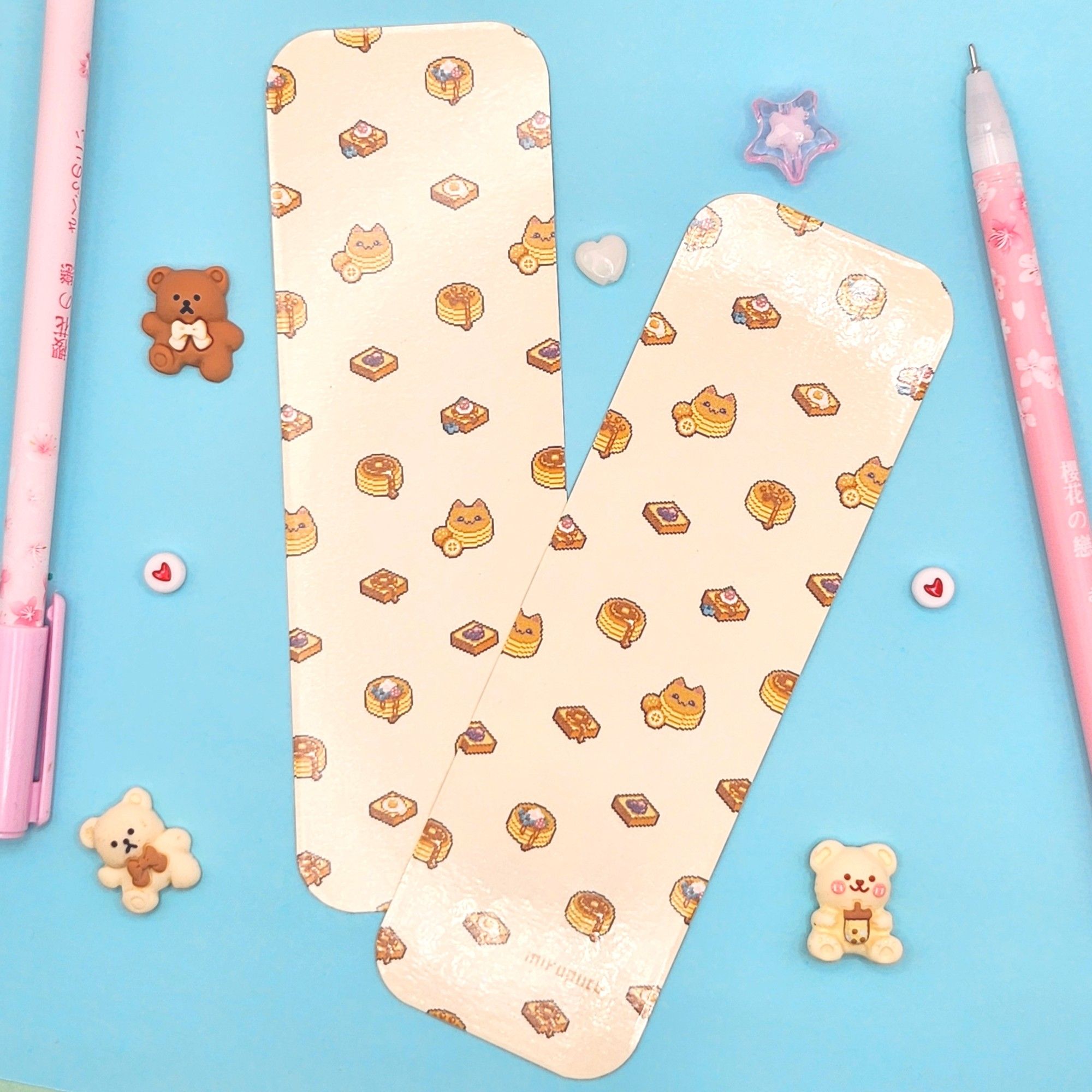 kawaii pixel handmade bookmarks! this one is yellow with breakfast foods.