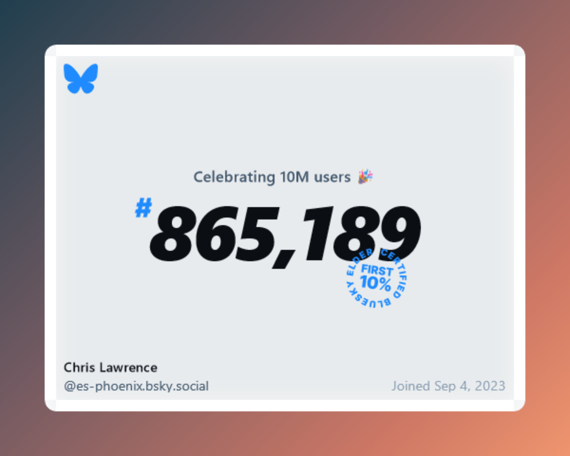 Blue Sky's celebrating 10 million users, and I'm number 865189.