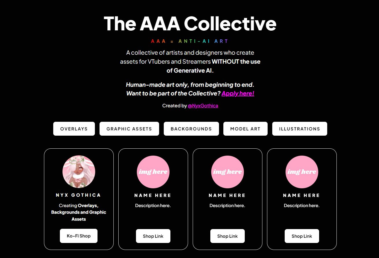 Screenshot of The AAA Collective website,