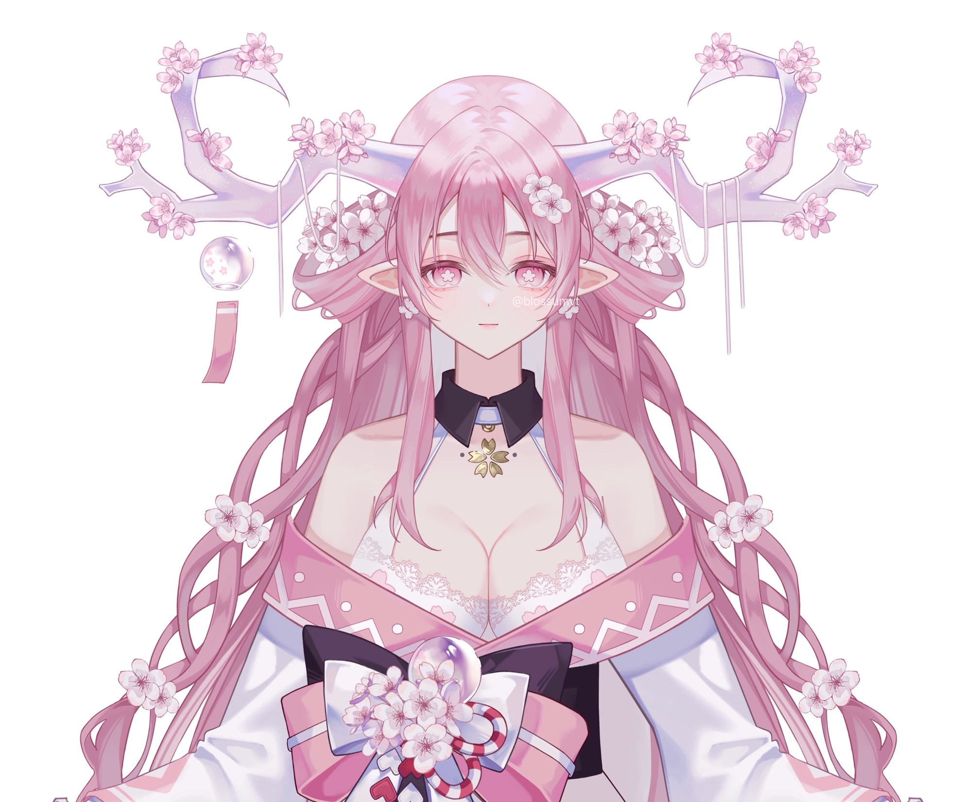 a bust-up crop of blossum’s vtuber model, sakura quintessence 🌸