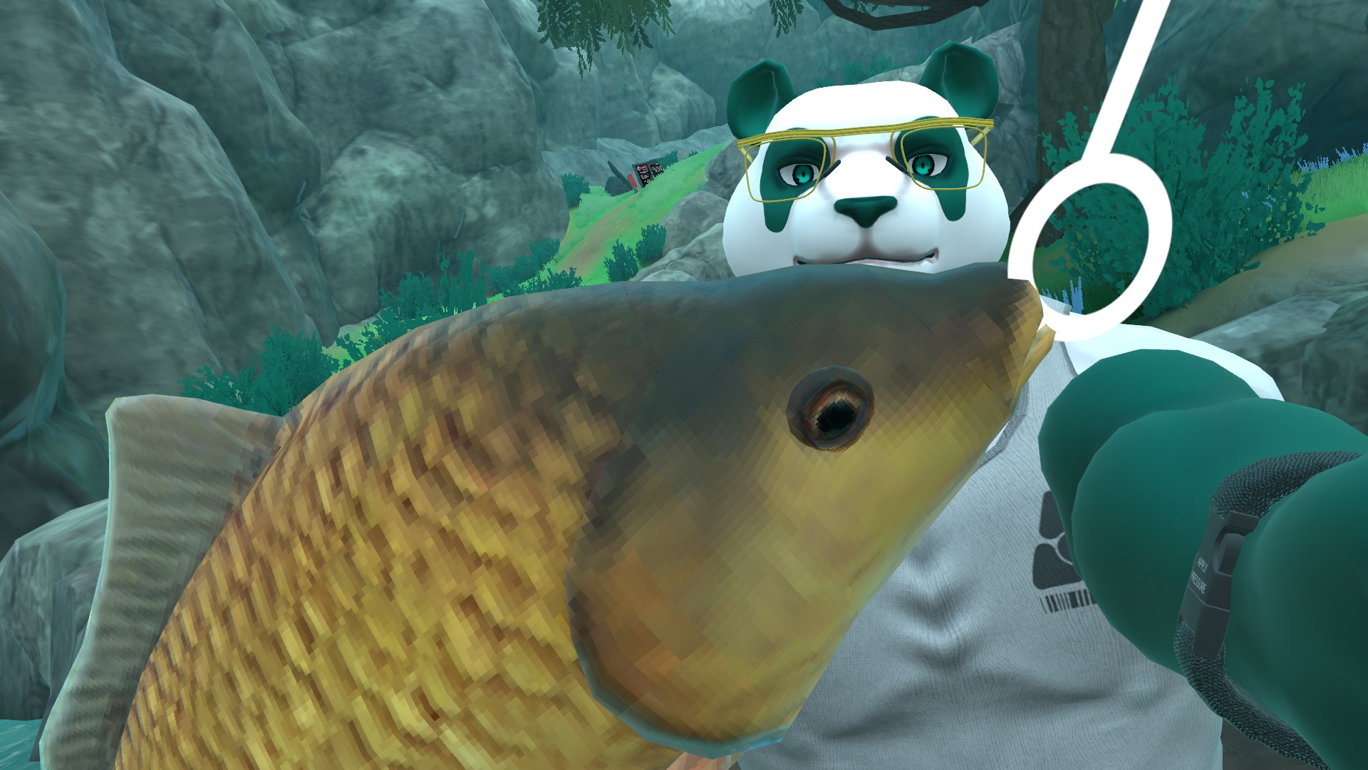 Buffed mint therianthrope panda holding giant carp