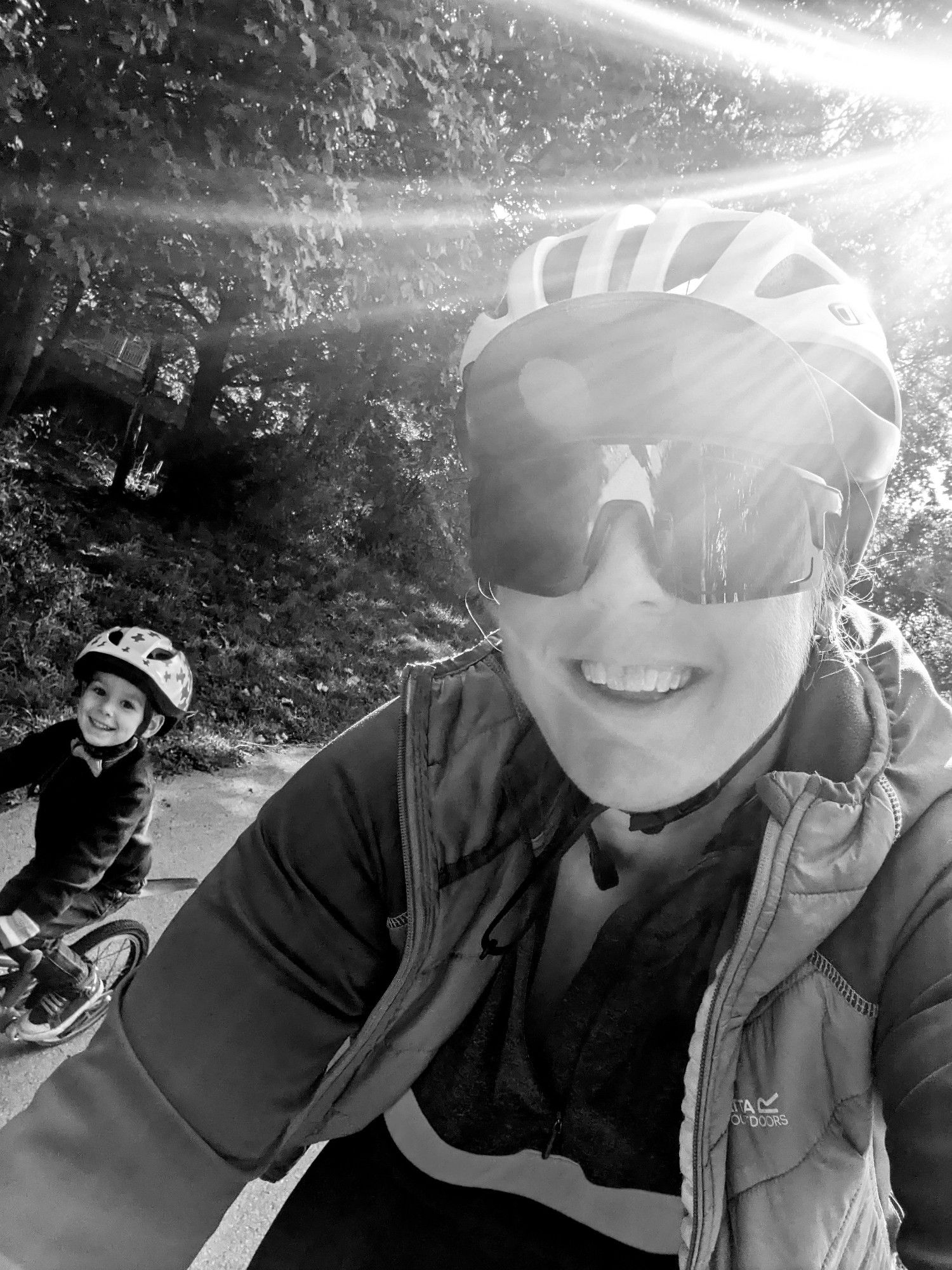 Sunny cycling selfie with my son