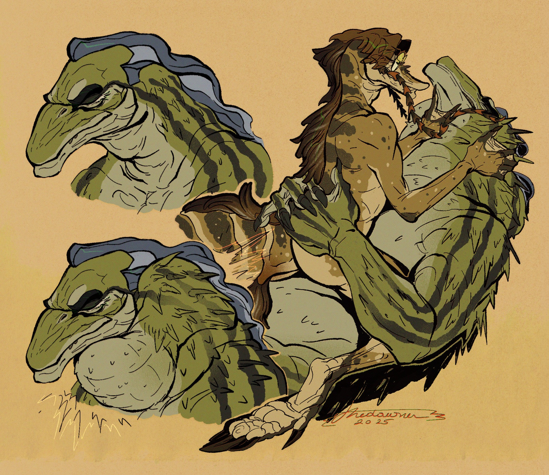 A digital character page of Rourke and Milo from Disney’s Atlantis drawn as anthropomorphic, fish-like creatures.

There are two portraits of Rourke and one drawing of Milo sitting on top of him.