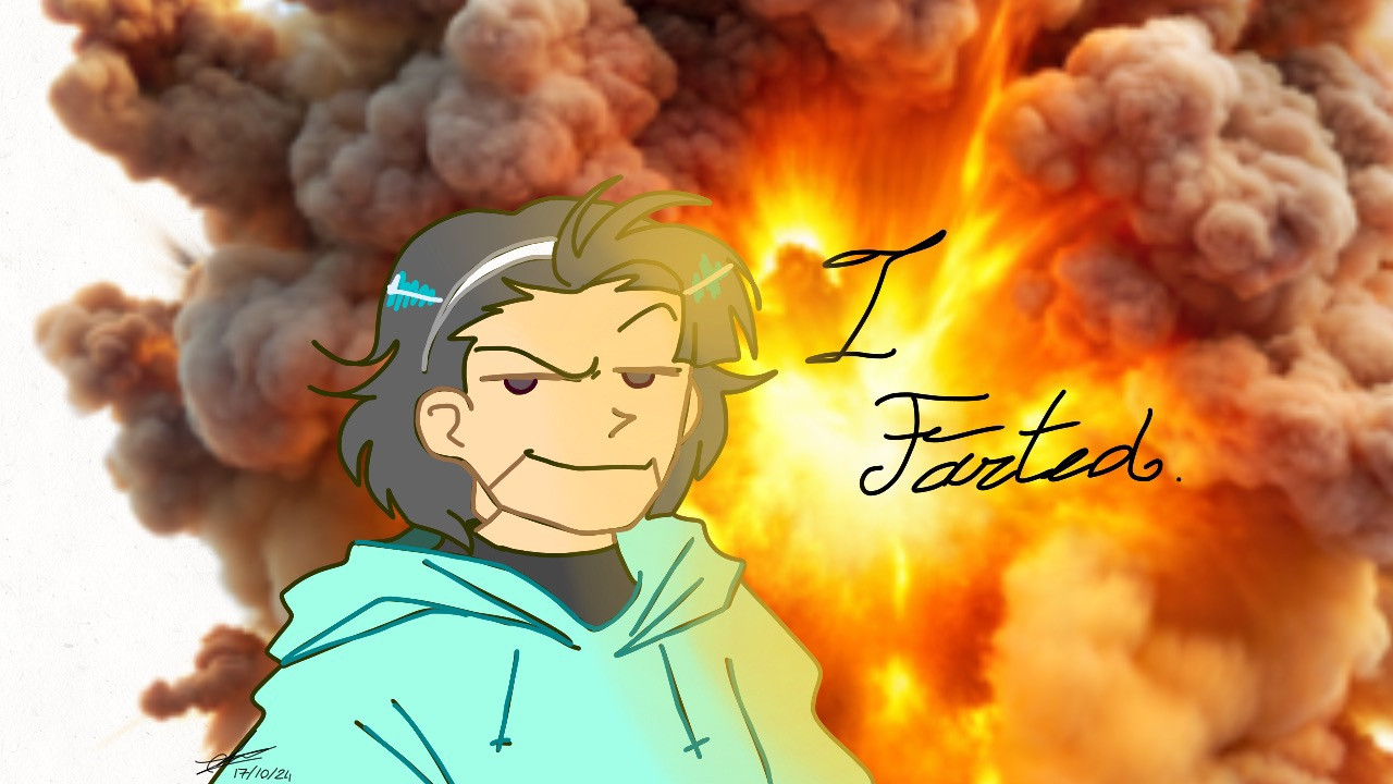 It is a picture of my oc Creator, in a smug face, with explosive diarrhea. They said, I quote "I farted". 