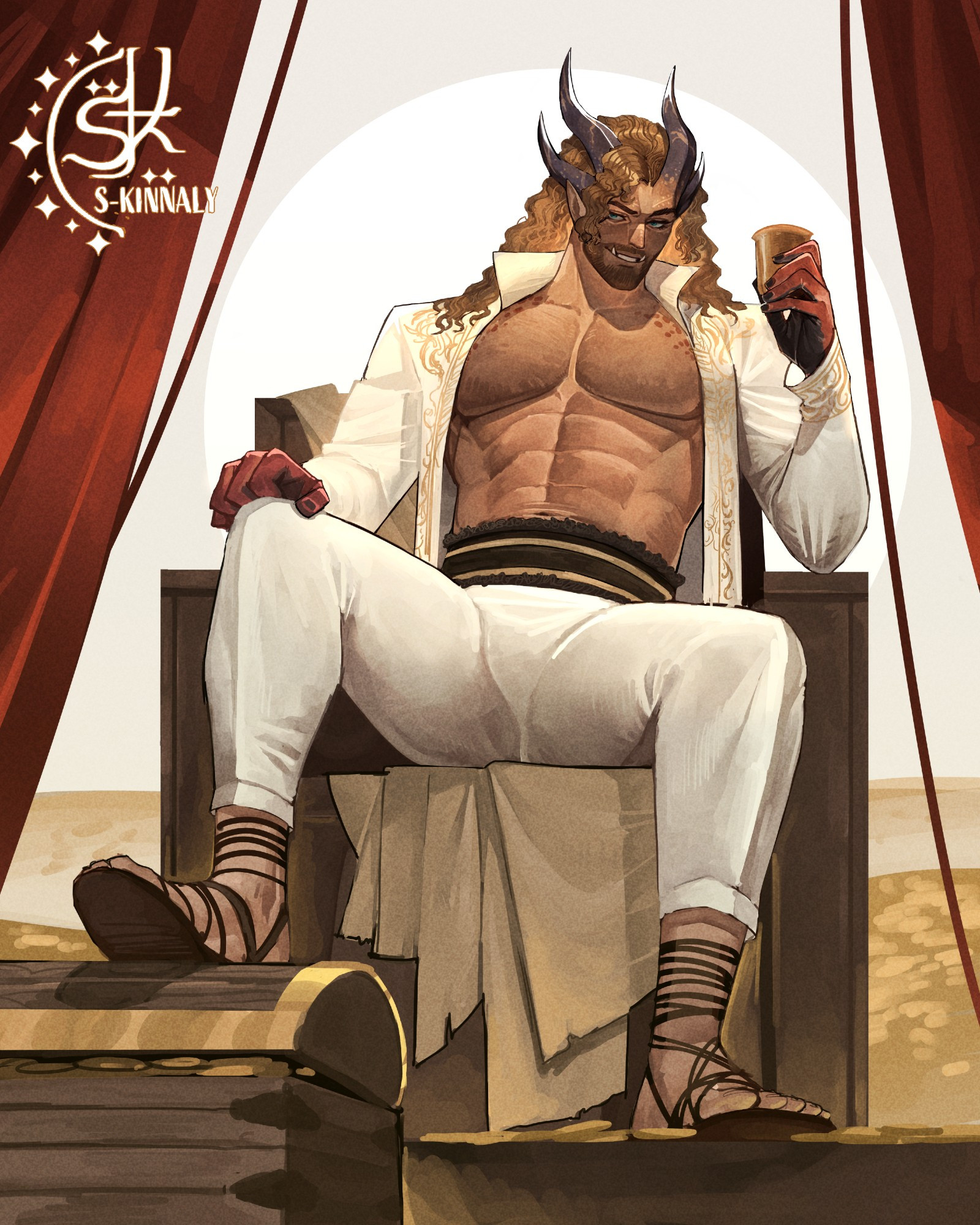 Orc man drinking some wine on a throne by S-kinnaly