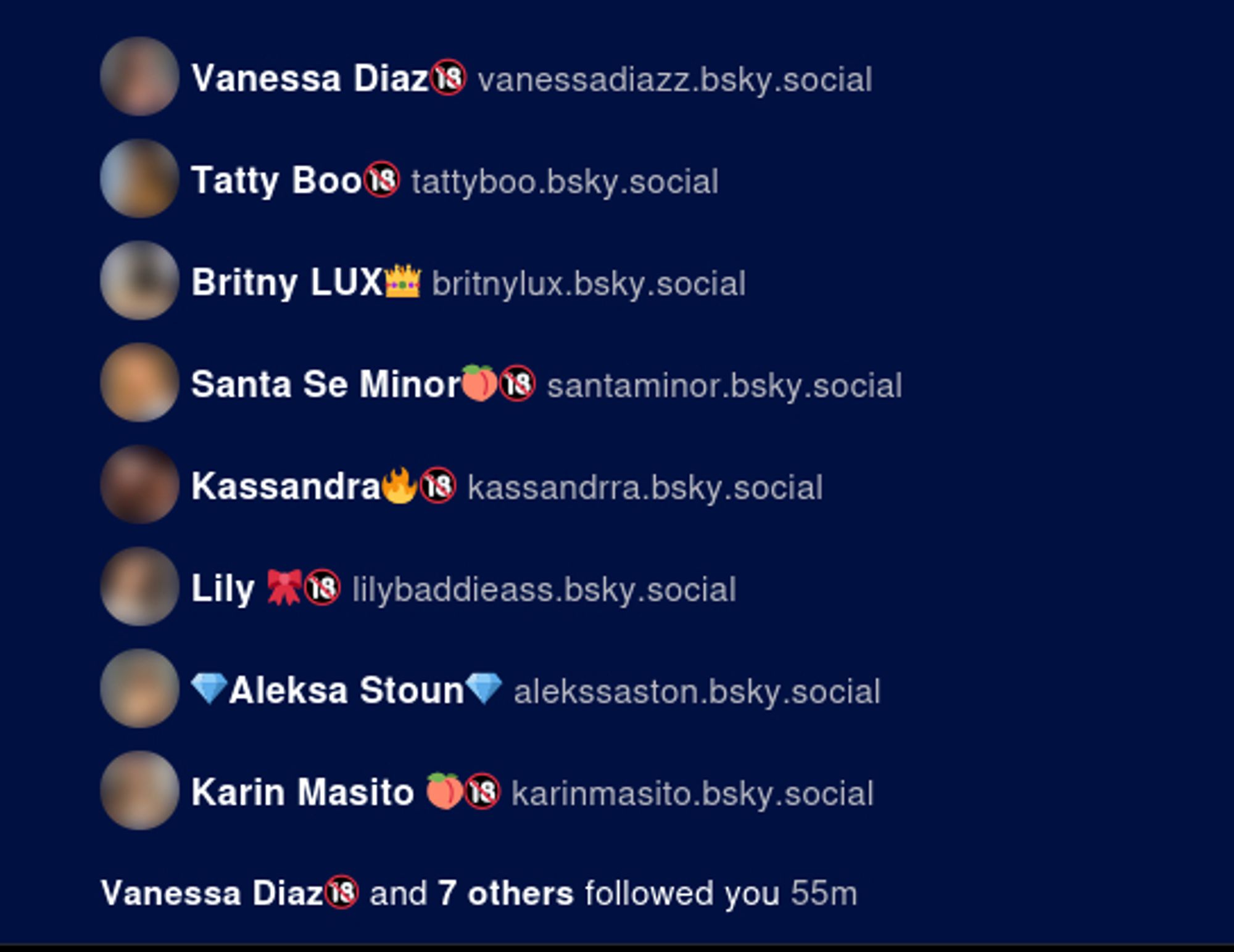 a selection of porn bots in my follow notifications