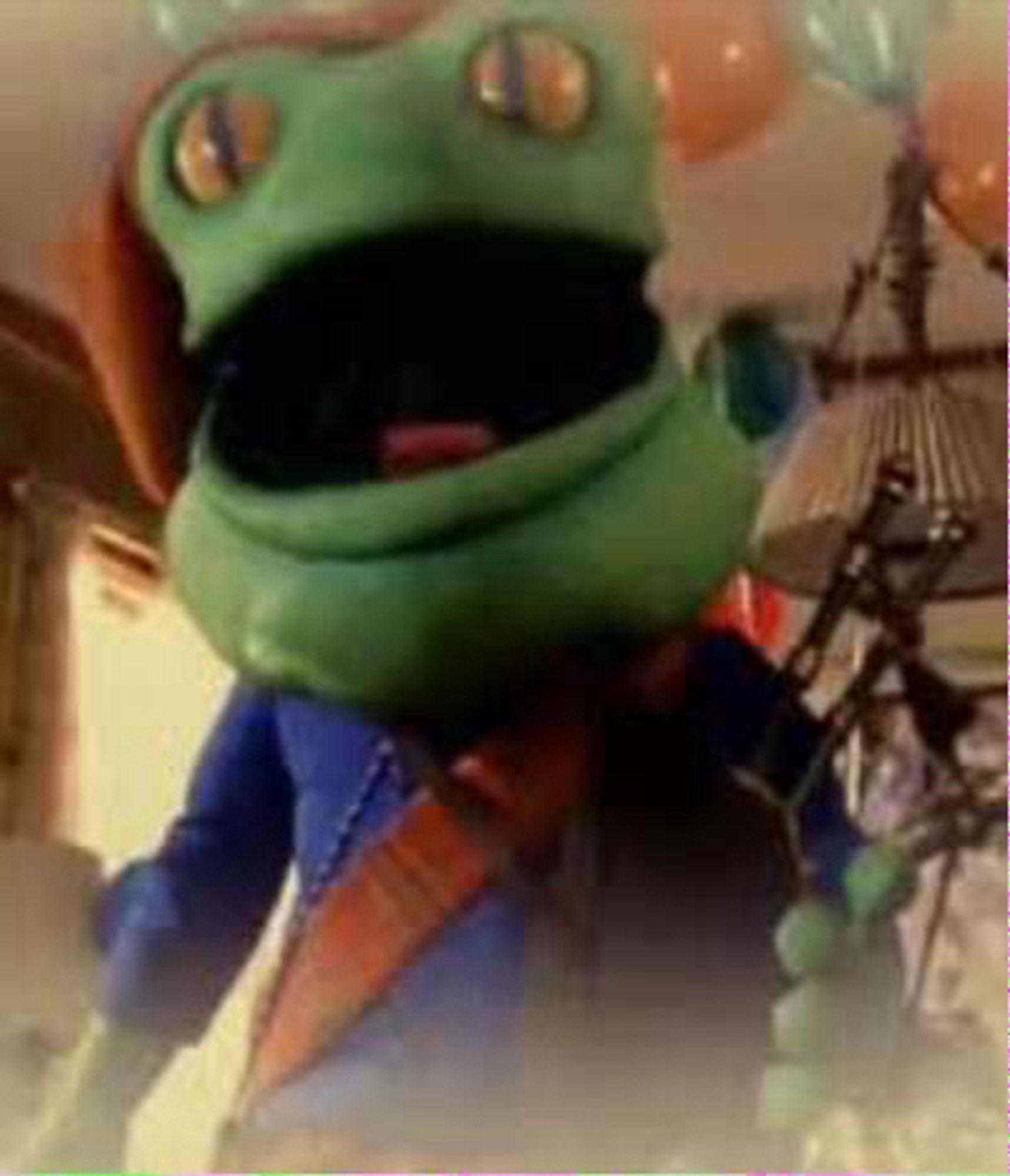 This weird ass Scottish frog Barney rip off that would mentally scar Ian Gallagher’a husband as a child in the movie “Max Keeble’s big move”