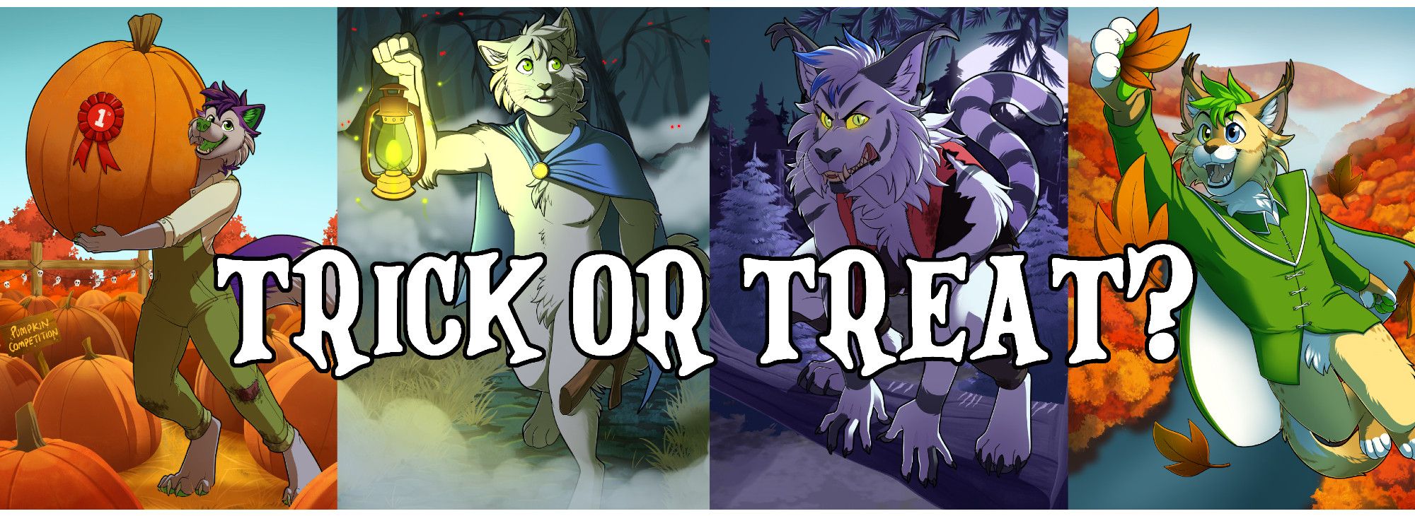 4 autumnal and Halloween-themed images with the question 'Trick or Treat?' over the top.