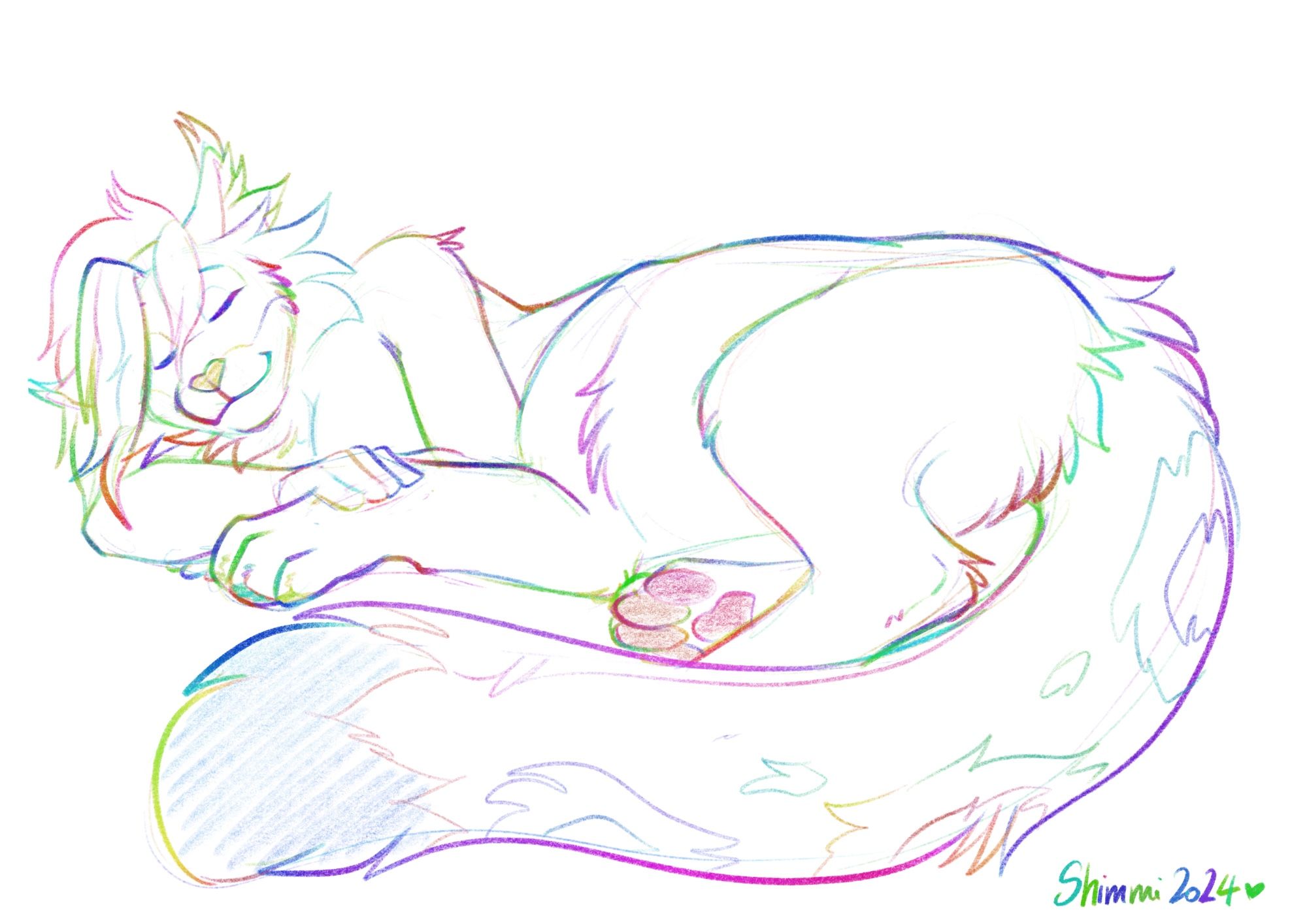 A lynx/snow leopard centaur snoozing