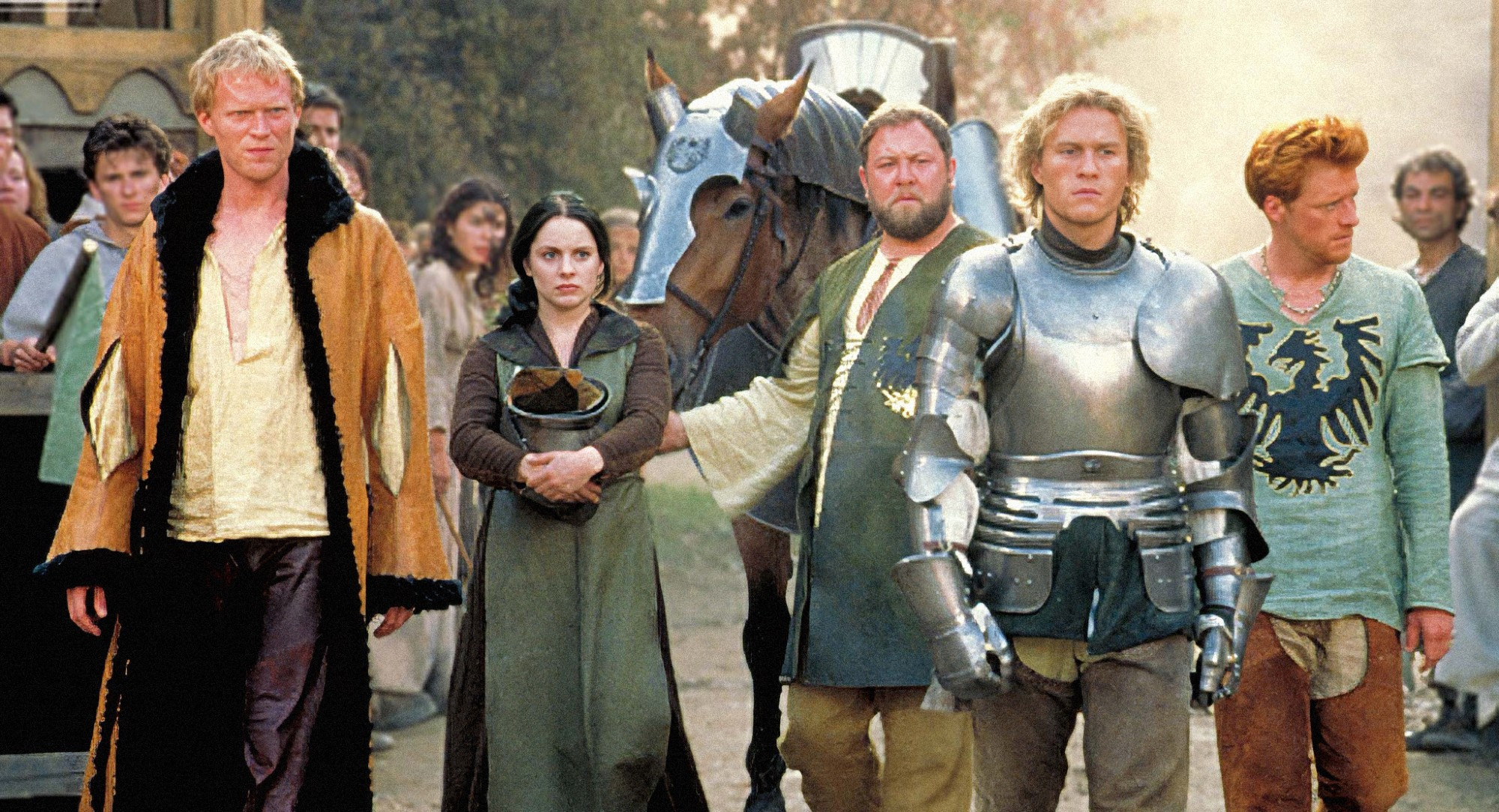 The primary cast of A Knight's Tale, striding toward their respective destinies.