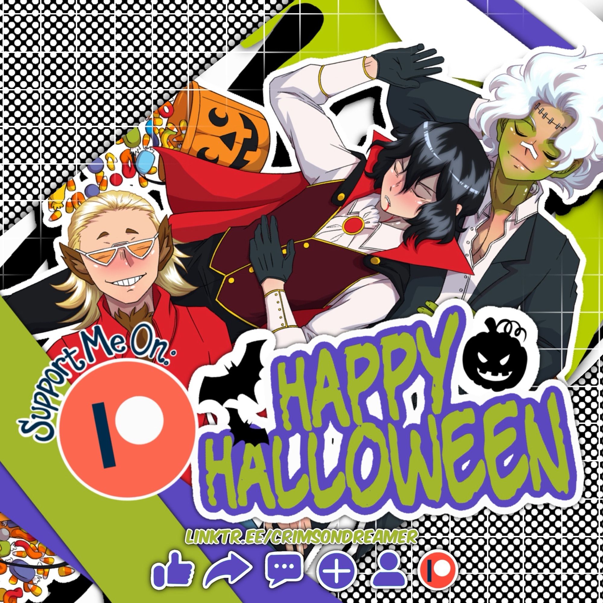 Preview block feat. Young Aizawa, Present Mic/Hiizashi and Oboro dressed as a vampire, wolfman and Frankenstein's monster, passed out with candy surrounding them