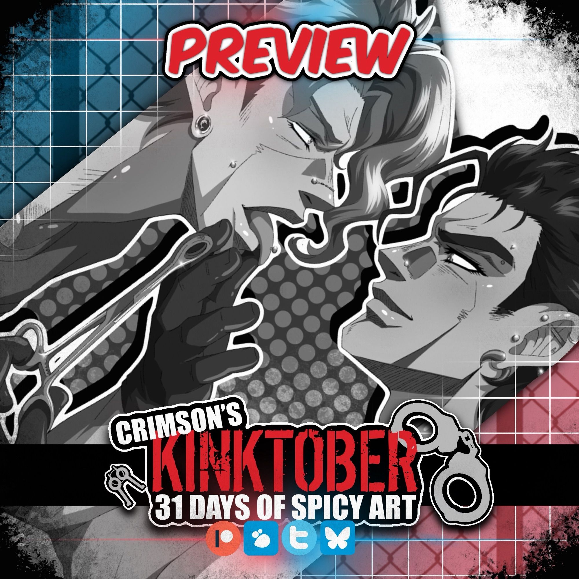 Preview block closeup of Kakyoin and Jotaro from Jojo's Bizarre Adventure, with Jotaro giving Kakyoin a tongue piercing