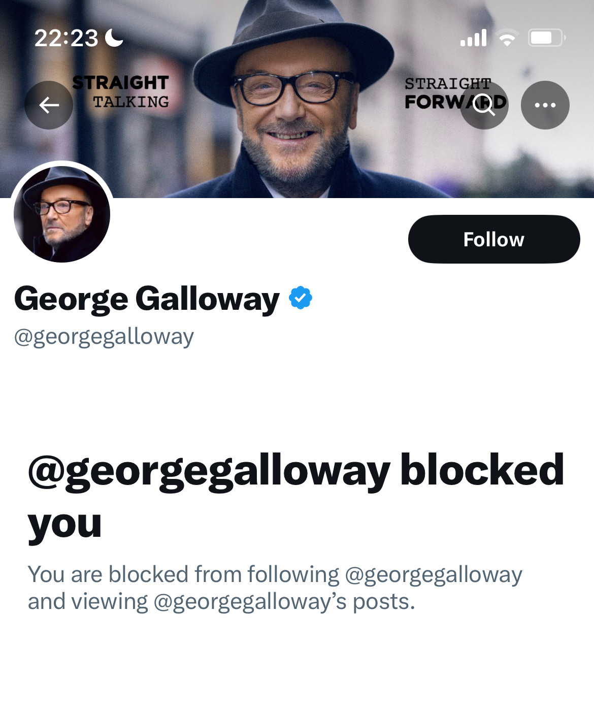 ‘@georgegalloway blocked you’