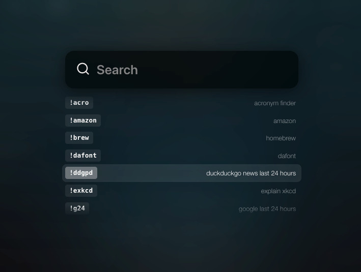 Since @t3.gg put me on to `bangs`, I decided to also integrate it into startyparty.dev. Click the search or hit `/`. You can pass any bangs to the search. On desktop, clicking down reveals some of my favorites. Clicking one will automatically add it to the search. Enjoy!