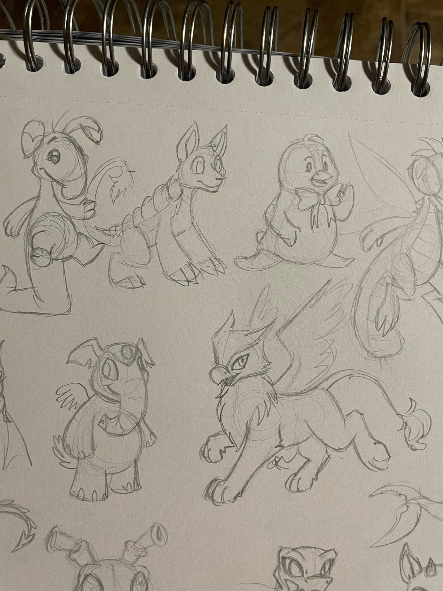 Zoomed on previous sketches. Focused on blumaroo, bori, bruce, elephante, and eyrie.