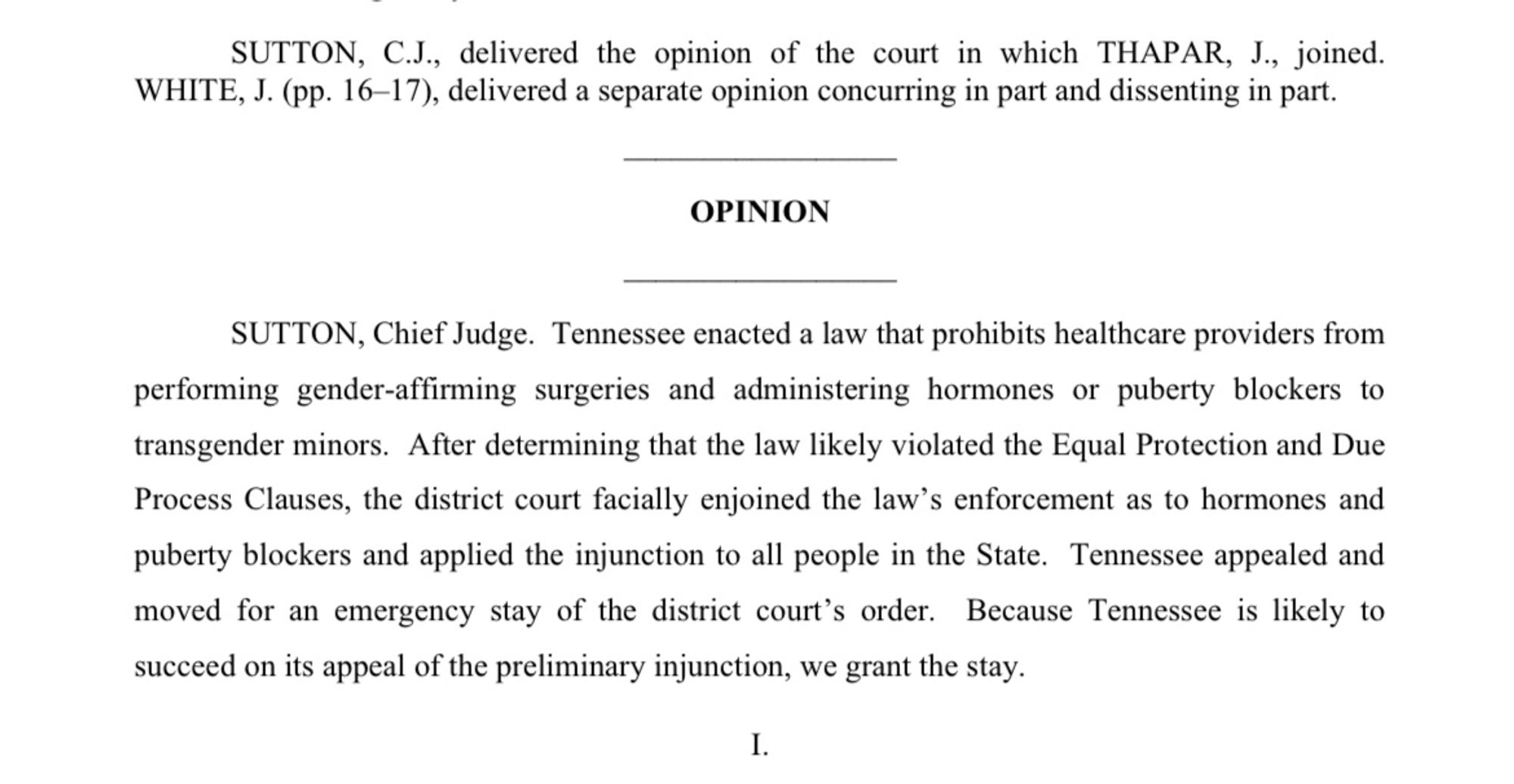 First paragraph of opinion allowing TN law to go into effect 