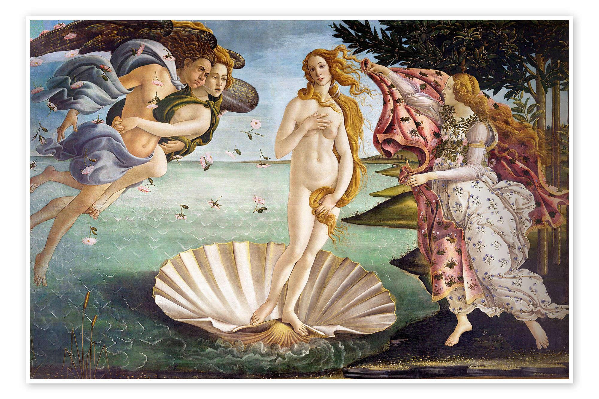 Aphrodite standing in a shell on the sea.